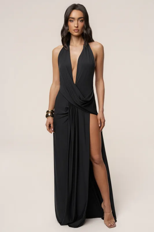 Black Ibiza Halter Maxi Dress made by JLUXLABEL
