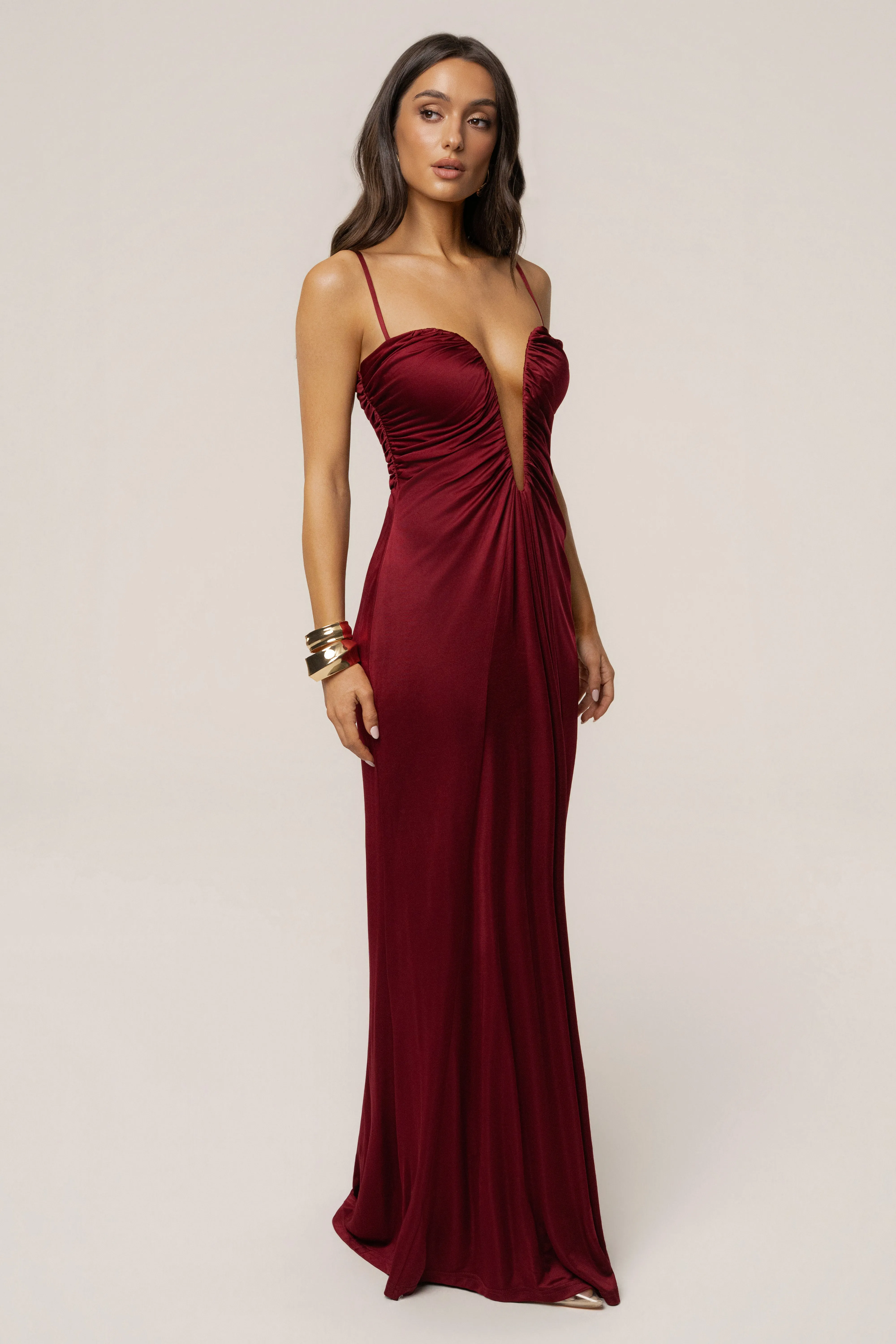Burgundy Auric Deep Plunge Maxi Dress sold by JLUXLABEL product image thumbnail 5