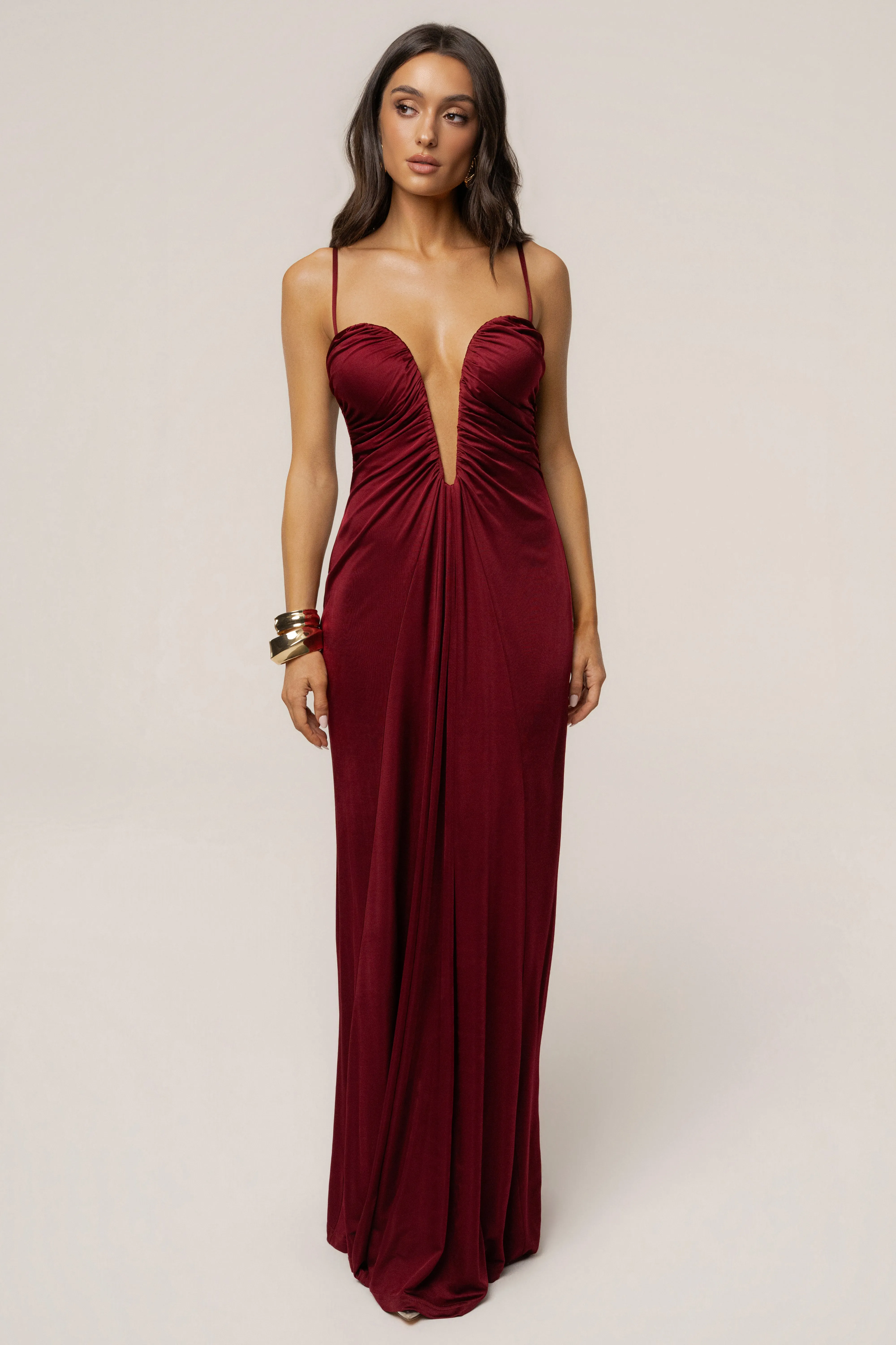 Burgundy Auric Deep Plunge Maxi Dress sold by JLUXLABEL product image thumbnail 3
