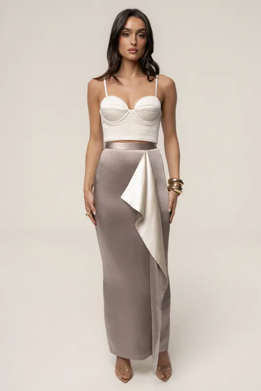 Taupe Midnight Mirage Satin Skirt made by JLUXLABEL