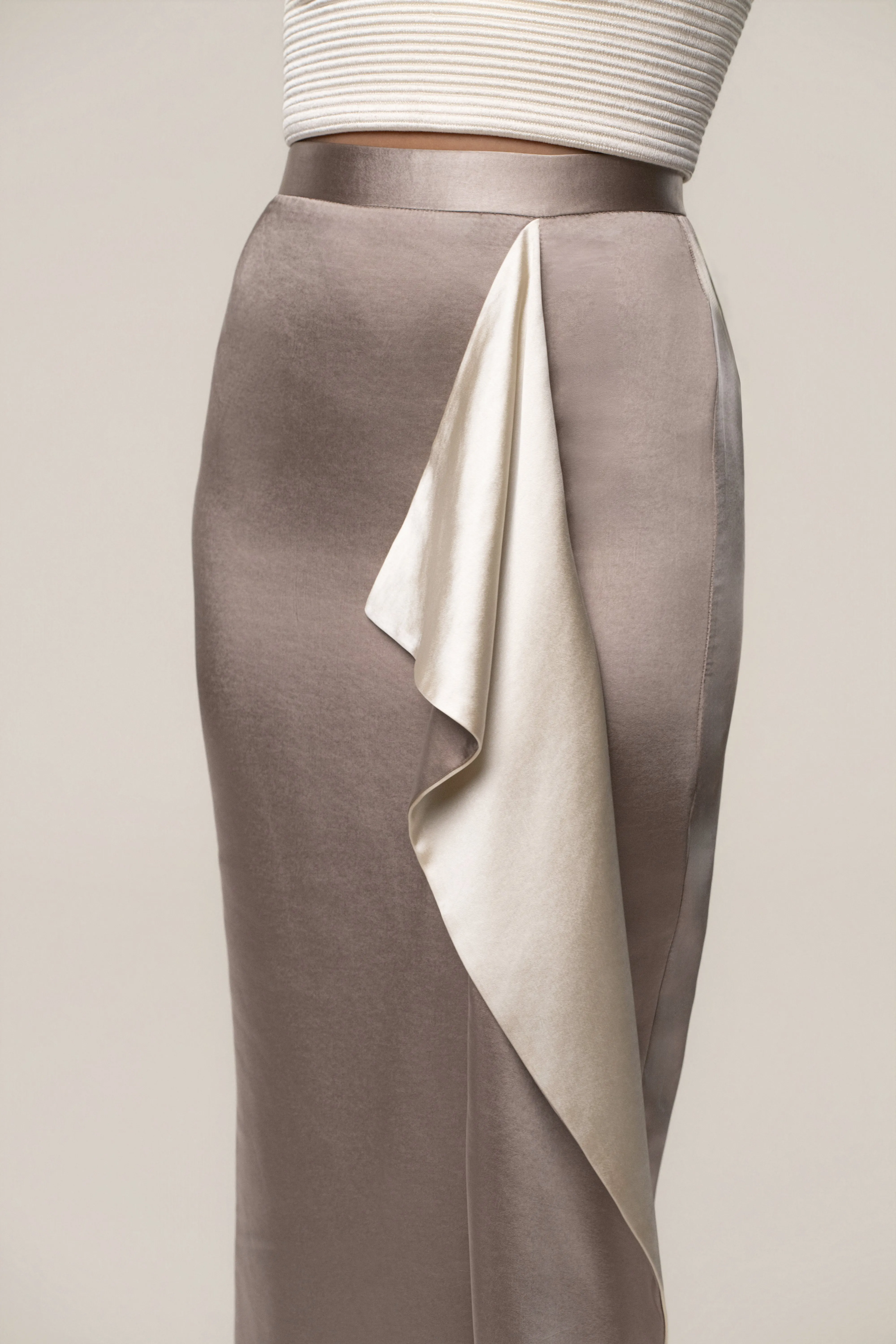 Taupe Midnight Mirage Satin Skirt sold by JLUXLABEL product image thumbnail 2