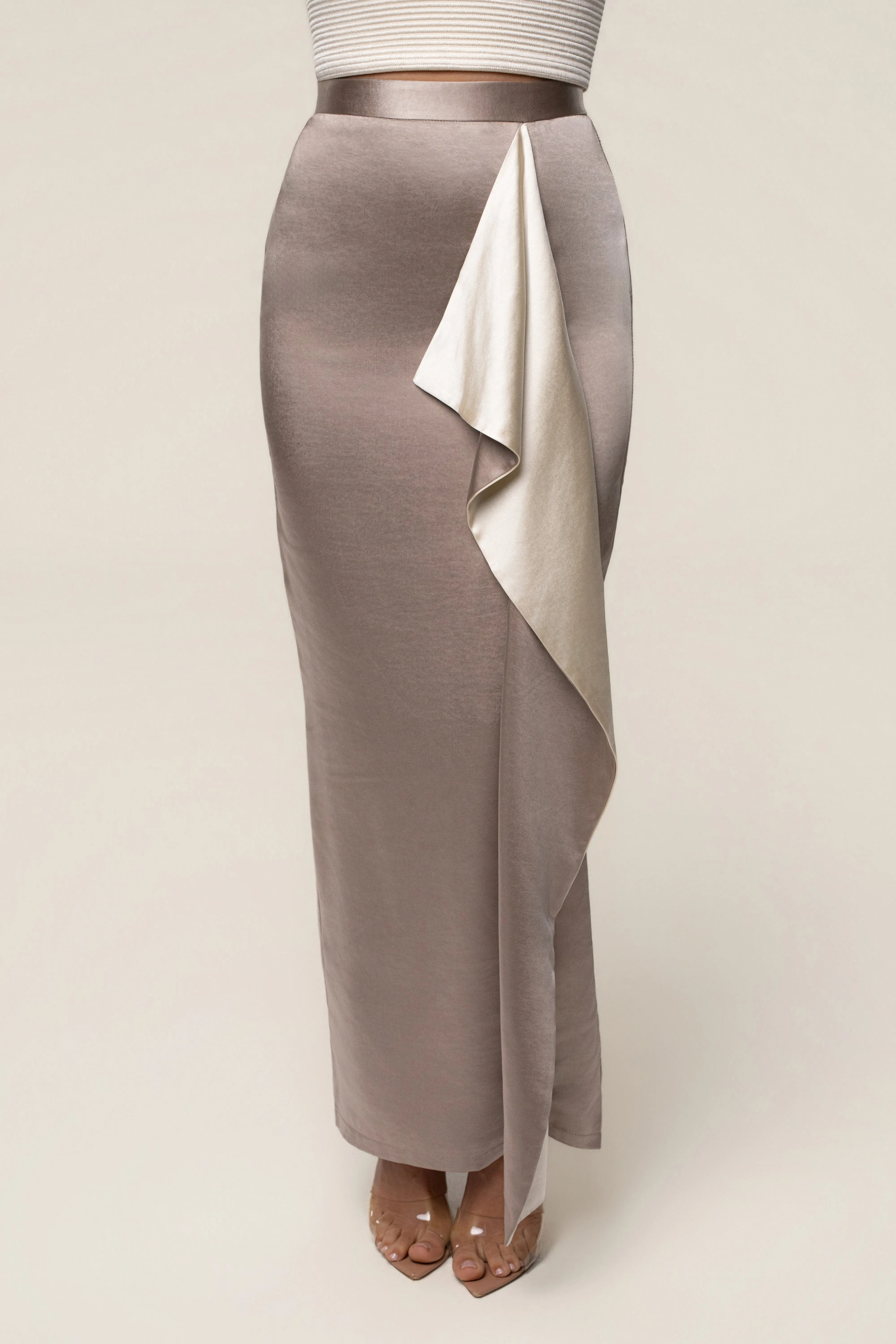 Taupe Midnight Mirage Satin Skirt sold by JLUXLABEL product image thumbnail 5