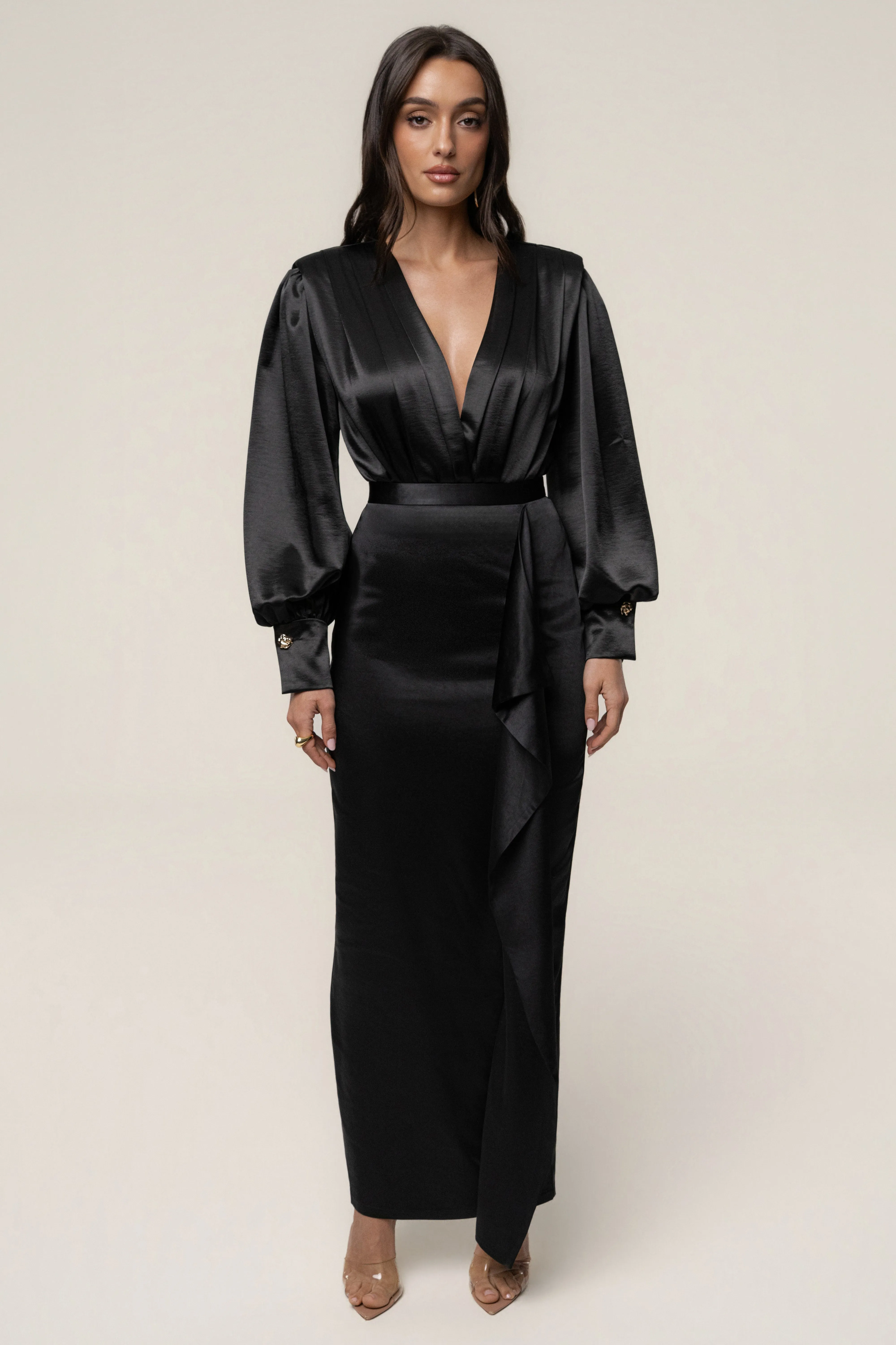 Black Midnight Mirage Satin Skirt sold by JLUXLABEL product image thumbnail 5