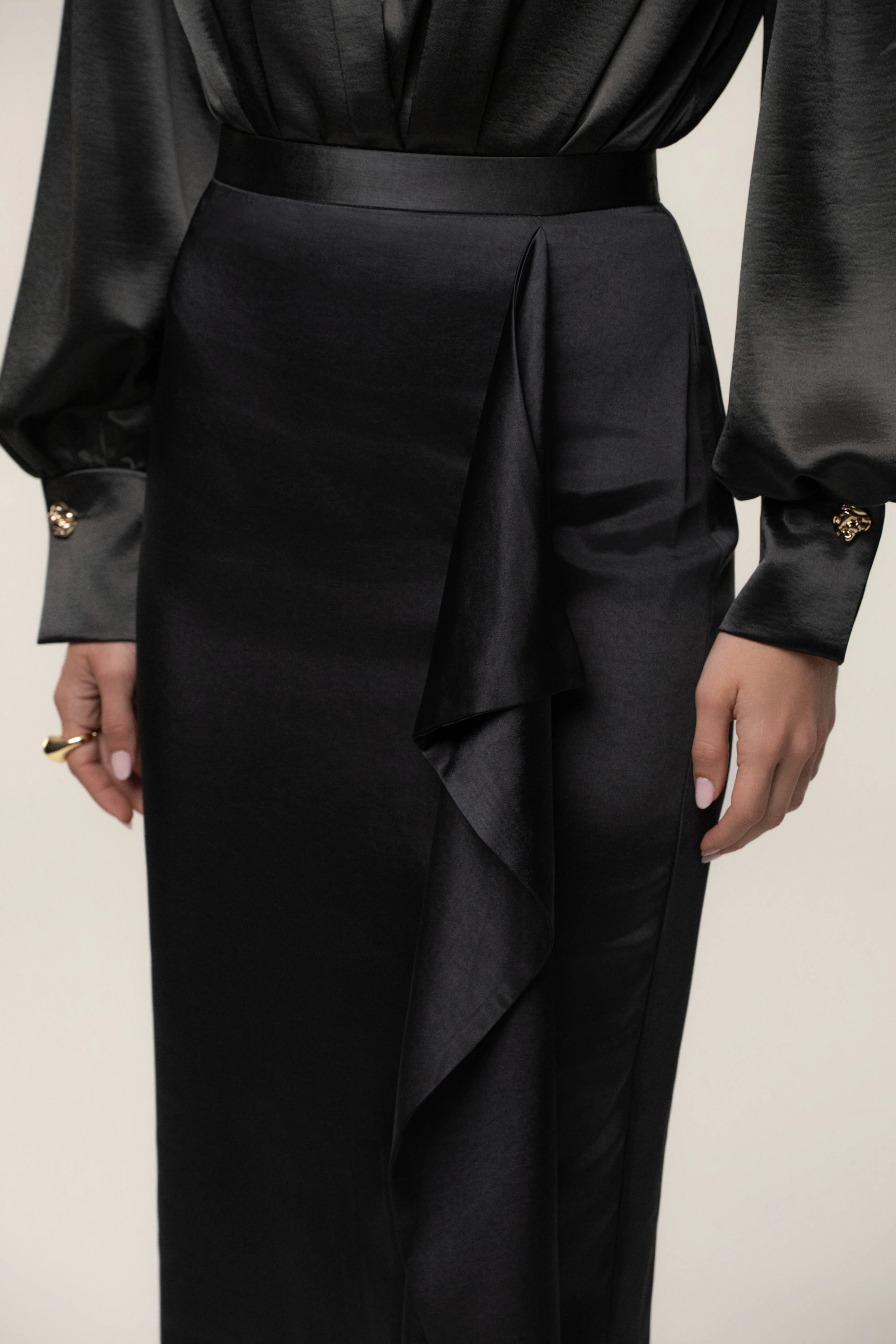 Black Midnight Mirage Satin Skirt sold by JLUXLABEL product image thumbnail 4