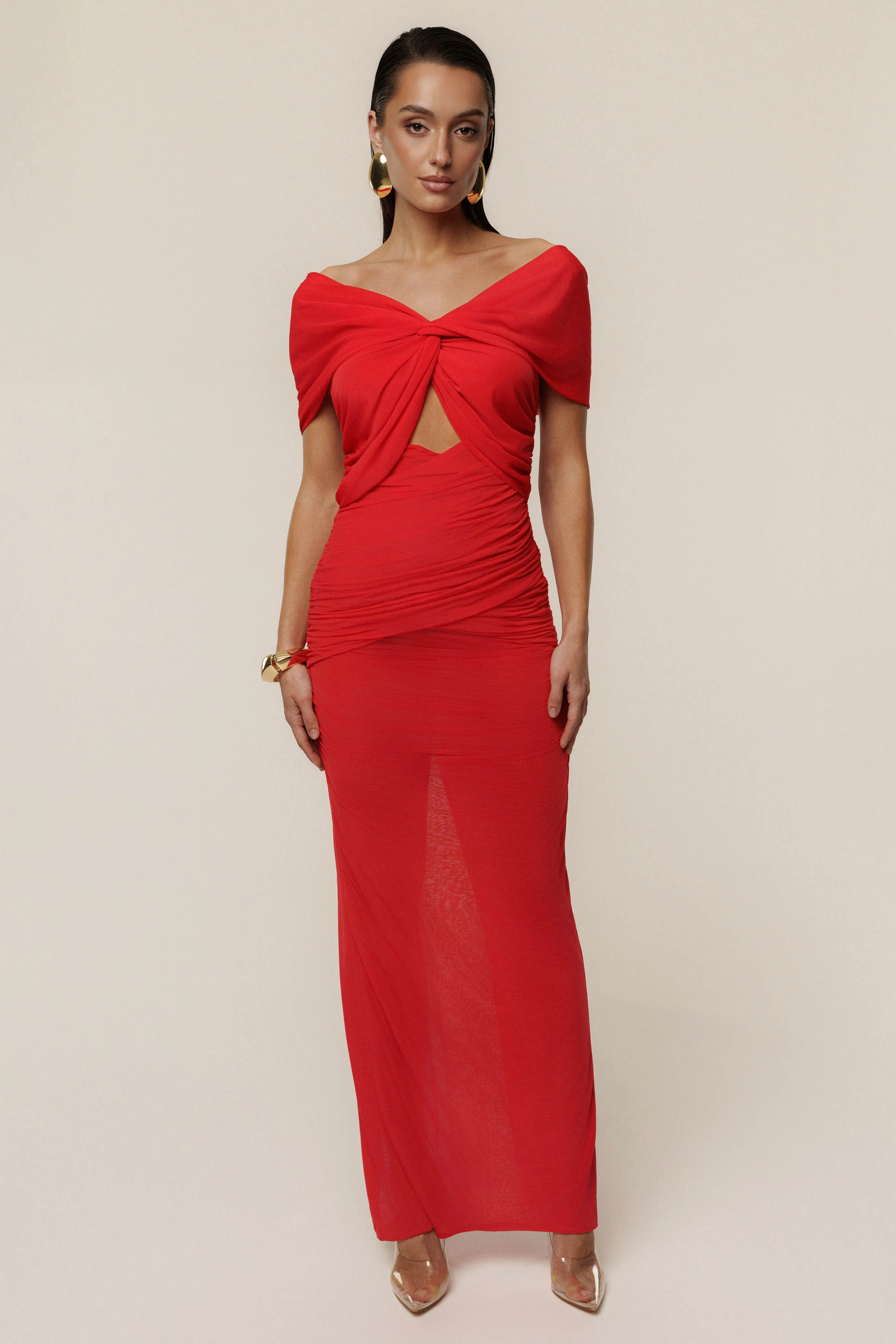 Red Alessandra Off Shoulder Maxi Dress sold by JLUXLABEL product image thumbnail 3