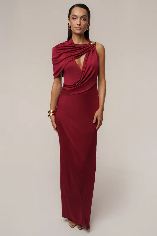 Burgundy Enchanted Drape Maxi Dress made by JLUXLABEL
