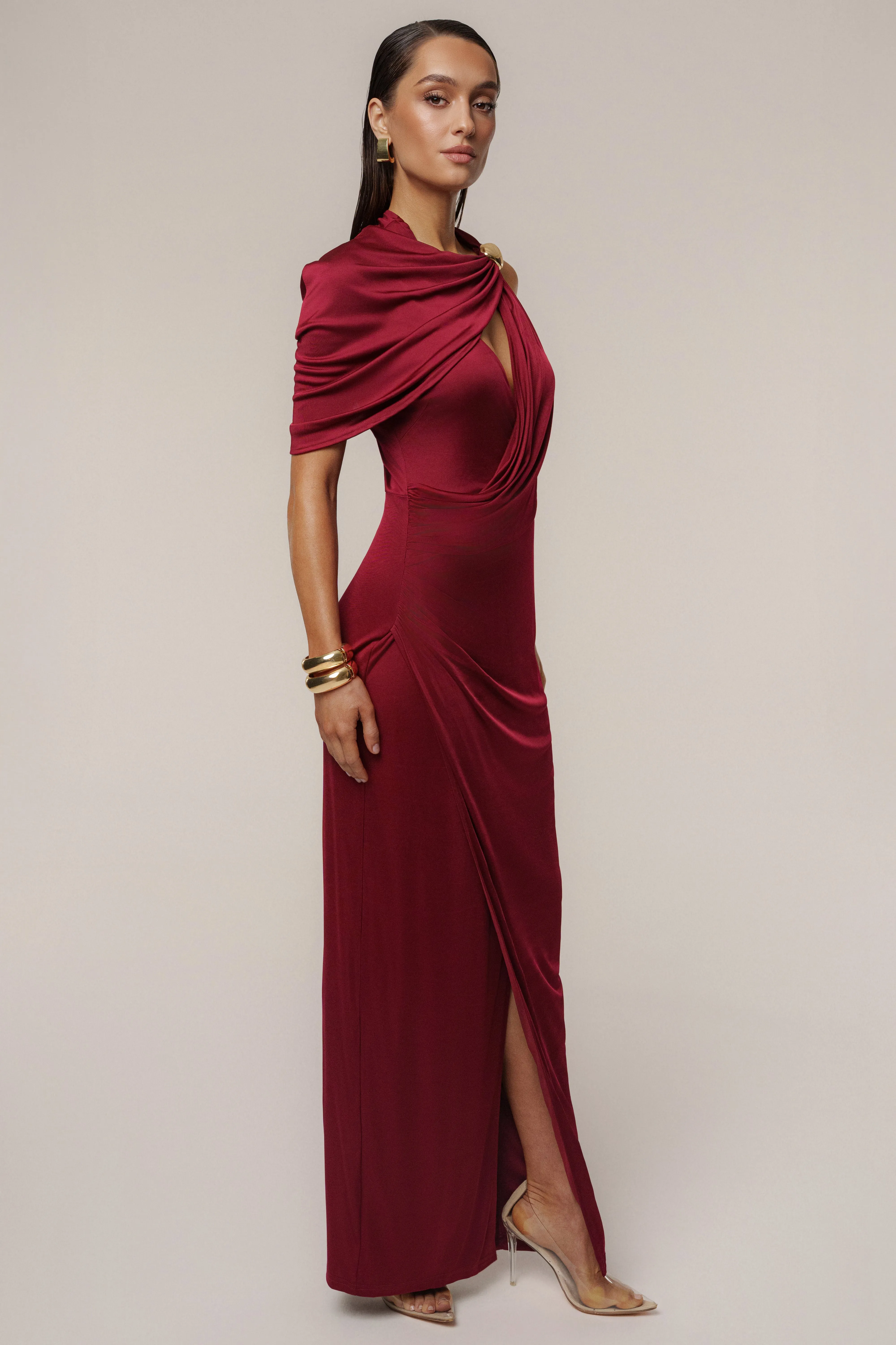 Burgundy Enchanted Drape Maxi Dress sold by JLUXLABEL product image thumbnail 4
