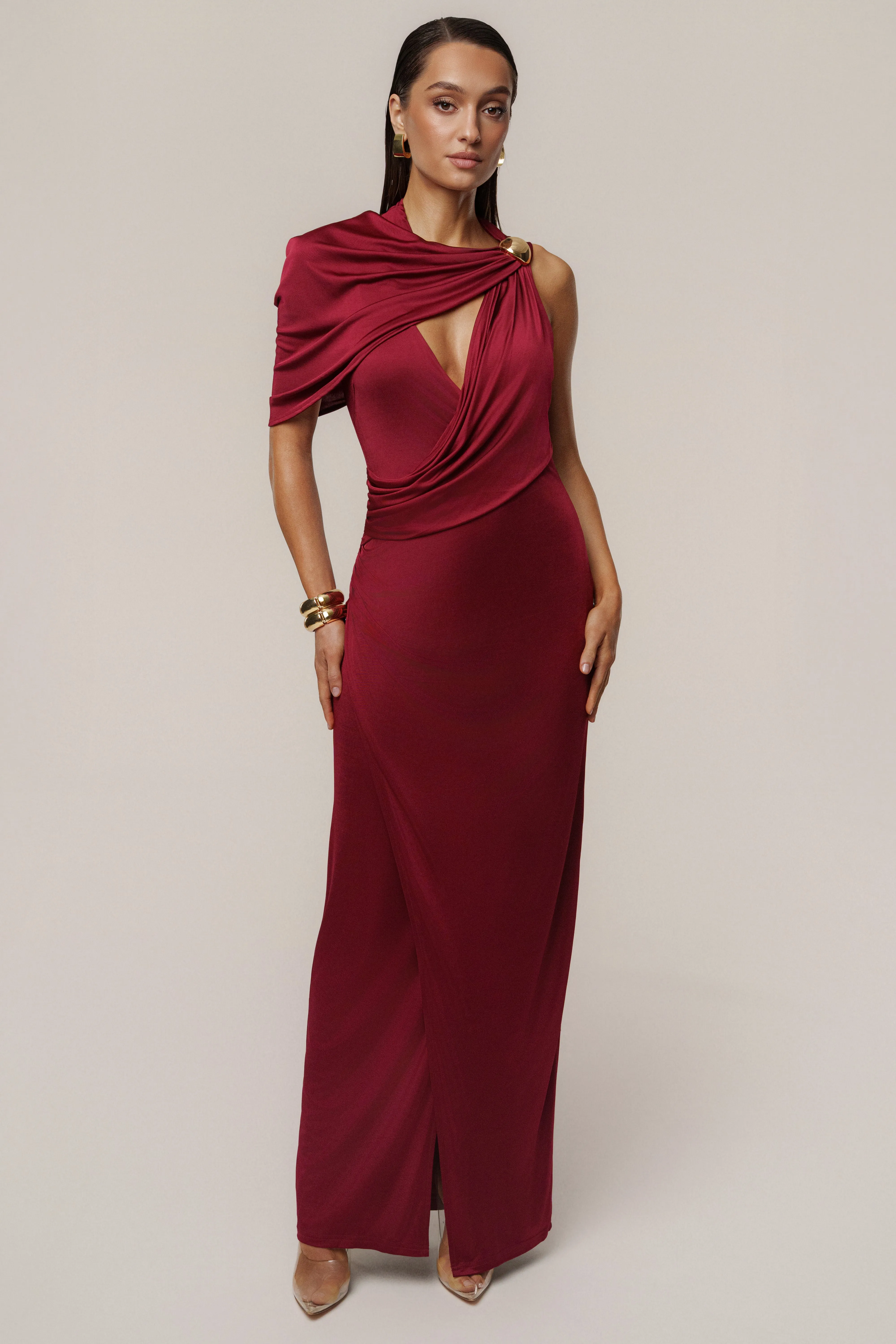 Burgundy Enchanted Drape Maxi Dress sold by JLUXLABEL product image thumbnail 5