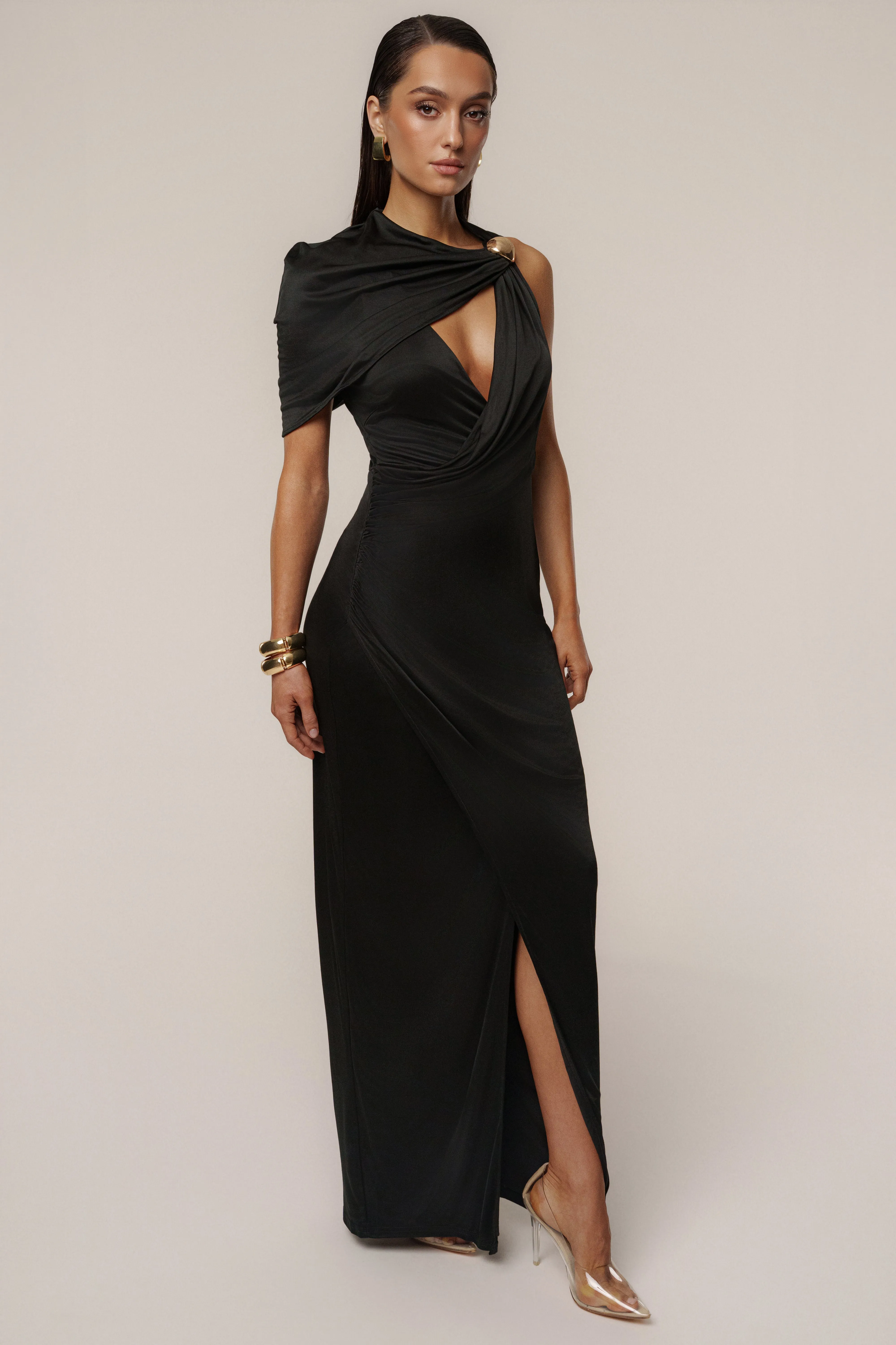 Black Enchanted Drape Maxi Dress sold by JLUXLABEL product image thumbnail 3