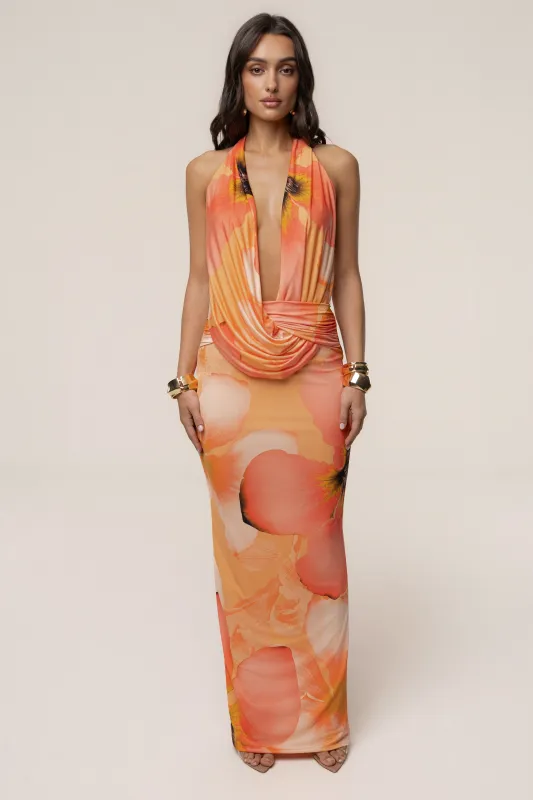 Orange  Dawn Draped Maxi Dress made by JLUXLABEL