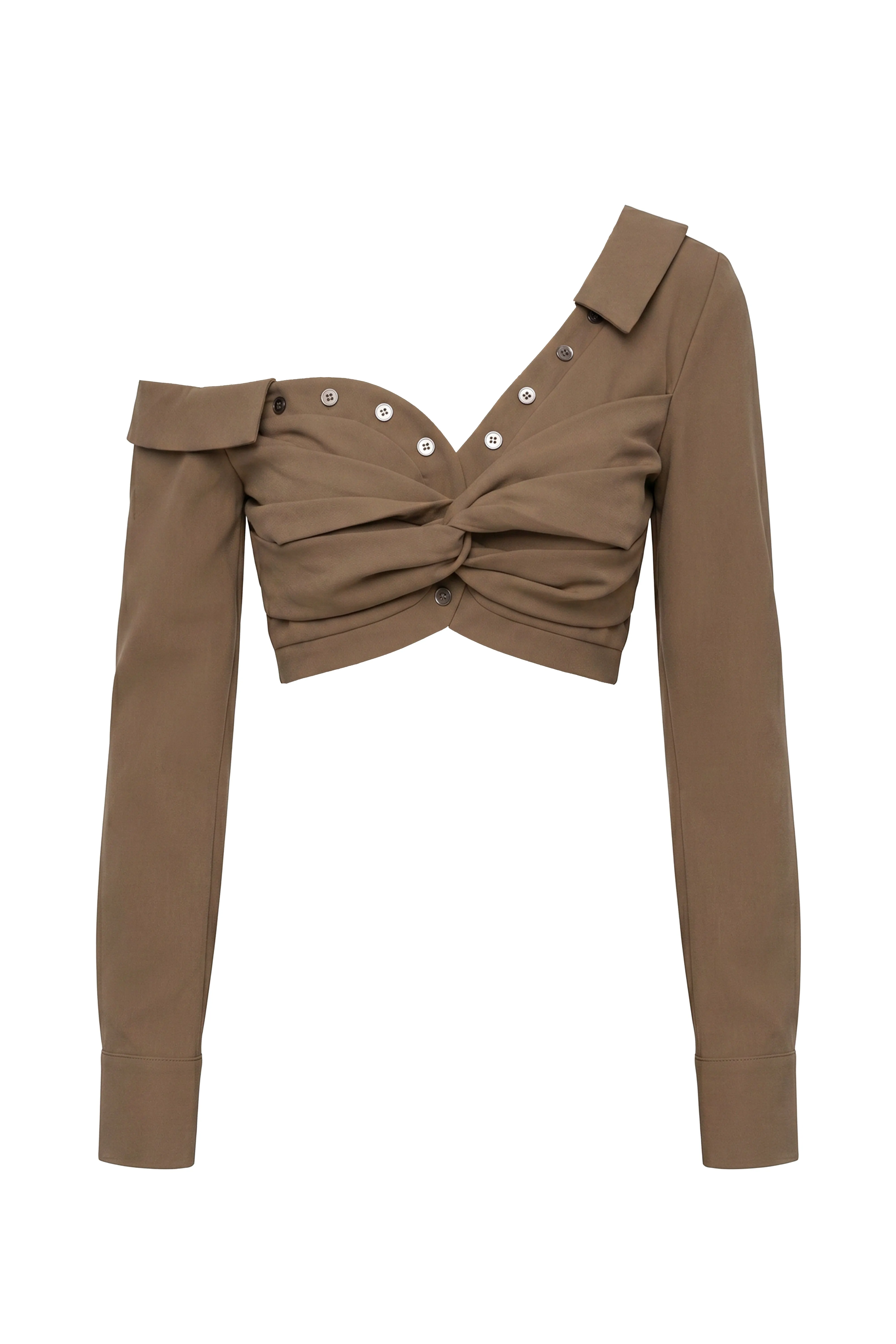 Olive Off-Shoulder Twist Crop Top sold by JLUXLABEL product image thumbnail 2
