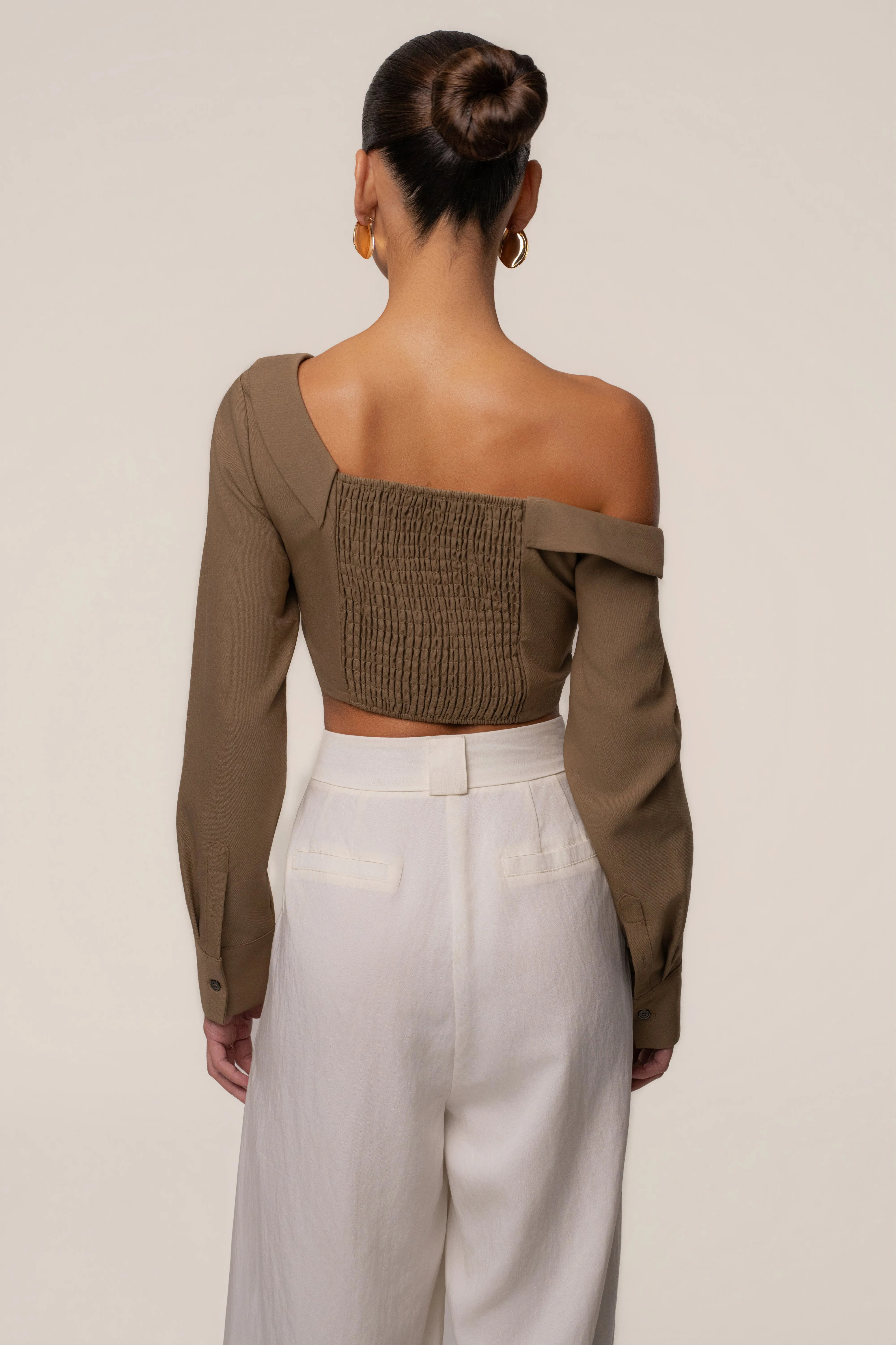 Olive Off-Shoulder Twist Crop Top sold by JLUXLABEL product image thumbnail 4