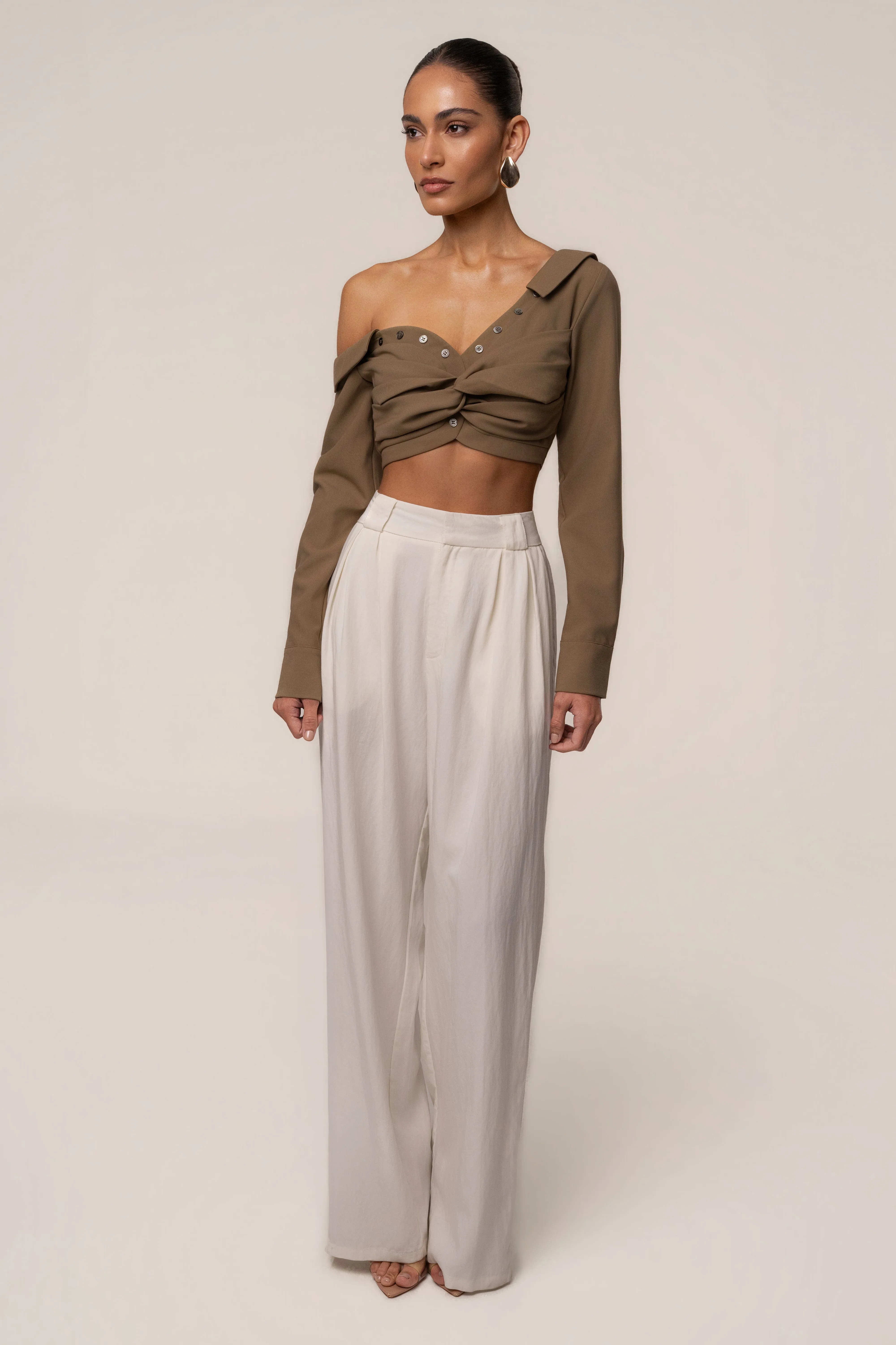 Olive Off-Shoulder Twist Crop Top sold by JLUXLABEL product image thumbnail 3