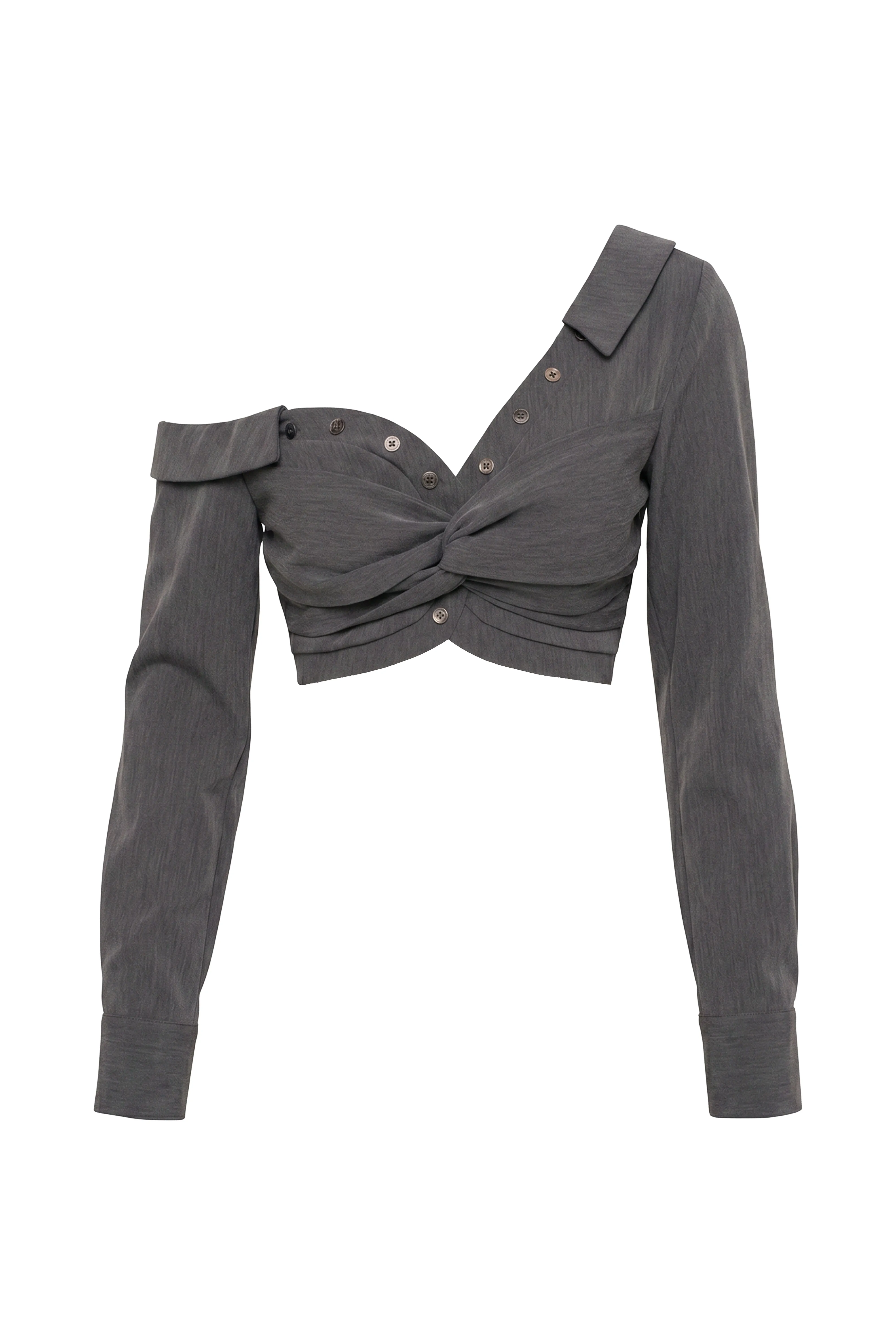 Grey Off-Shoulder Twist Crop Top sold by JLUXLABEL product image thumbnail 2