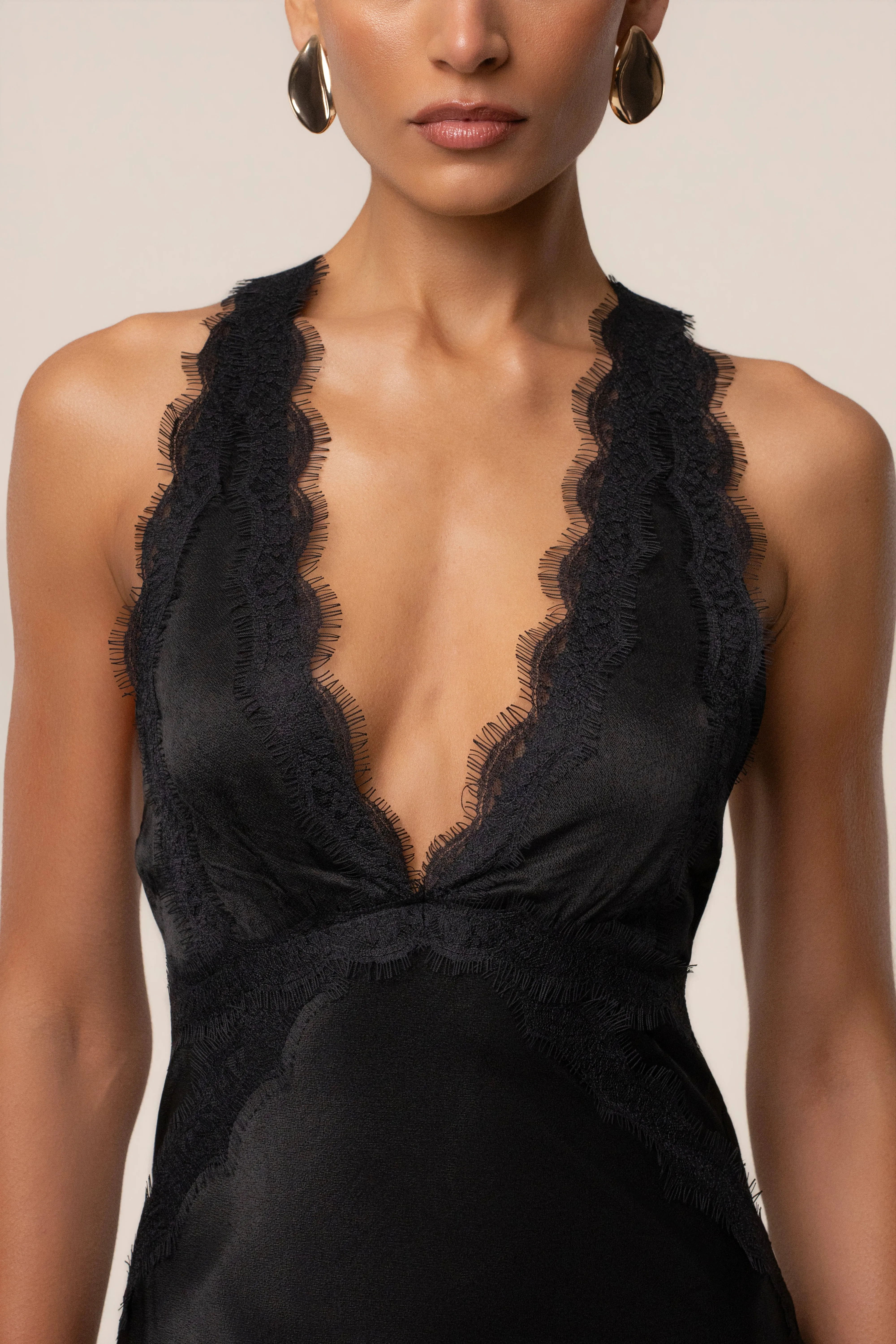 Black Satin Evenings Maxi Dress sold by JLUXLABEL product image thumbnail 4