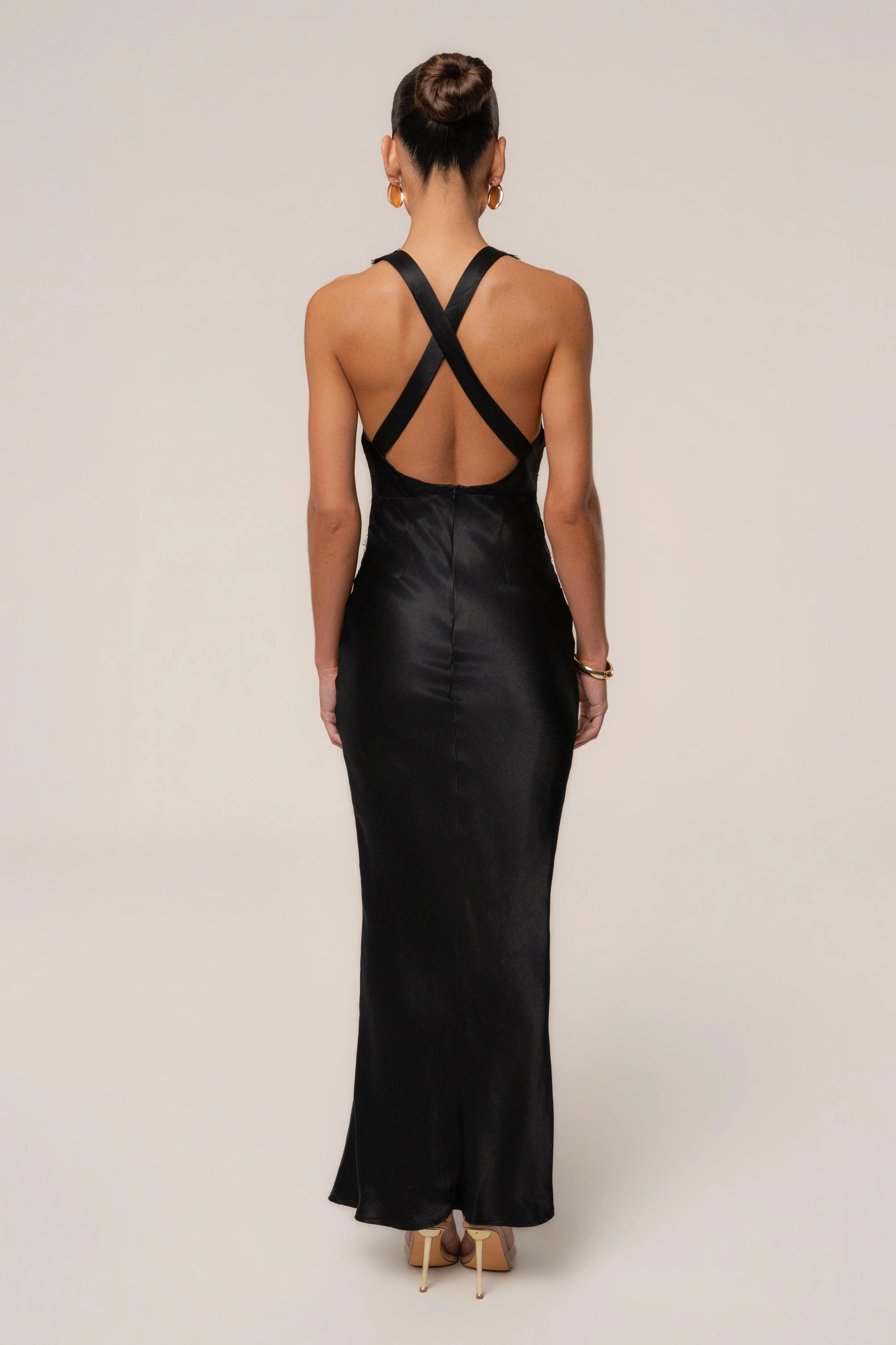 Black Satin Evenings Maxi Dress sold by JLUXLABEL product image thumbnail 2