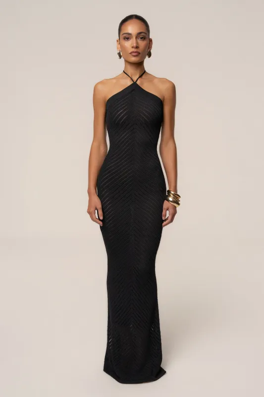 Black Late Hour Halter Maxi Dress made by JLUXLABEL