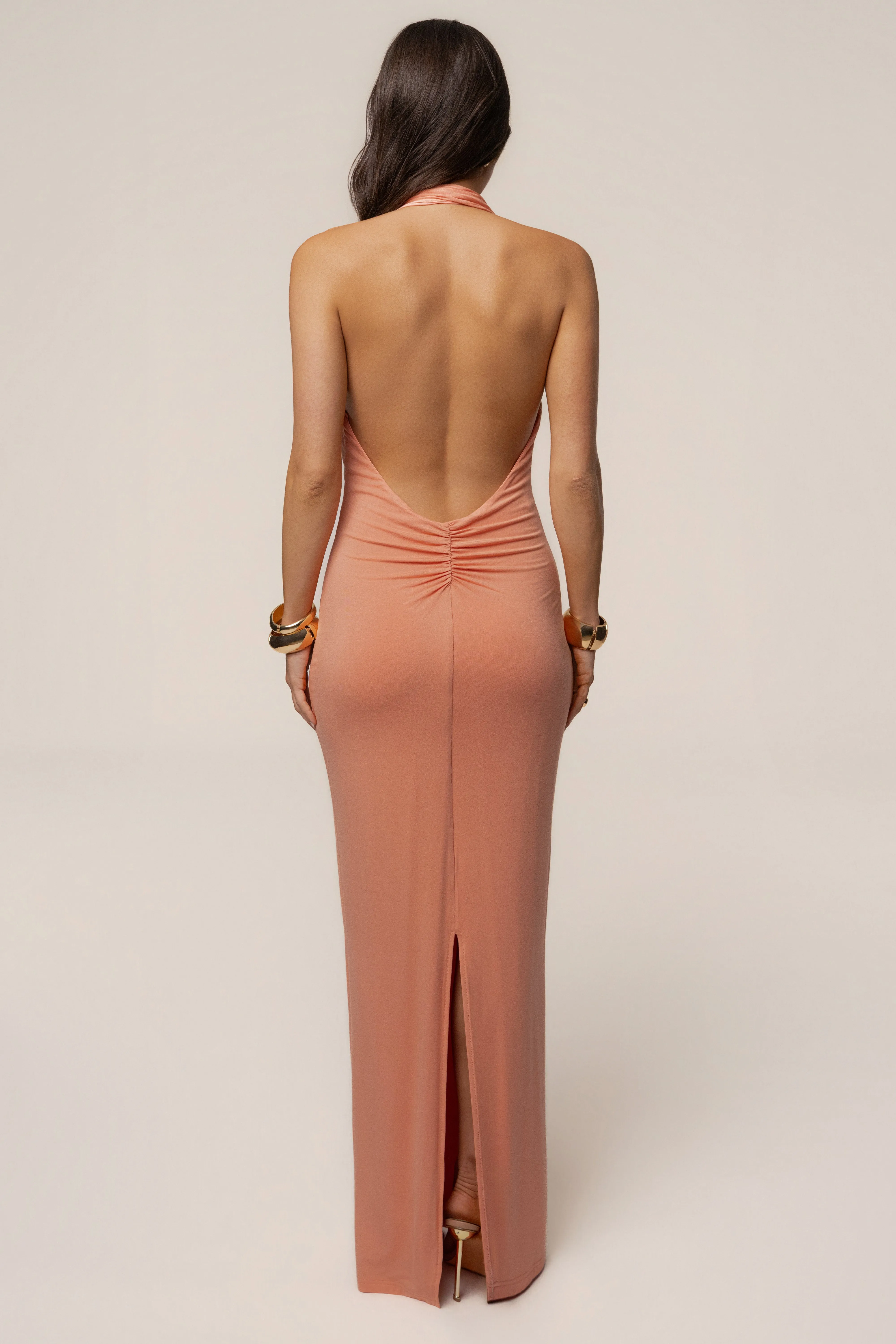 Peach Showstopper Plunge Maxi Dress sold by JLUXLABEL product image thumbnail 2