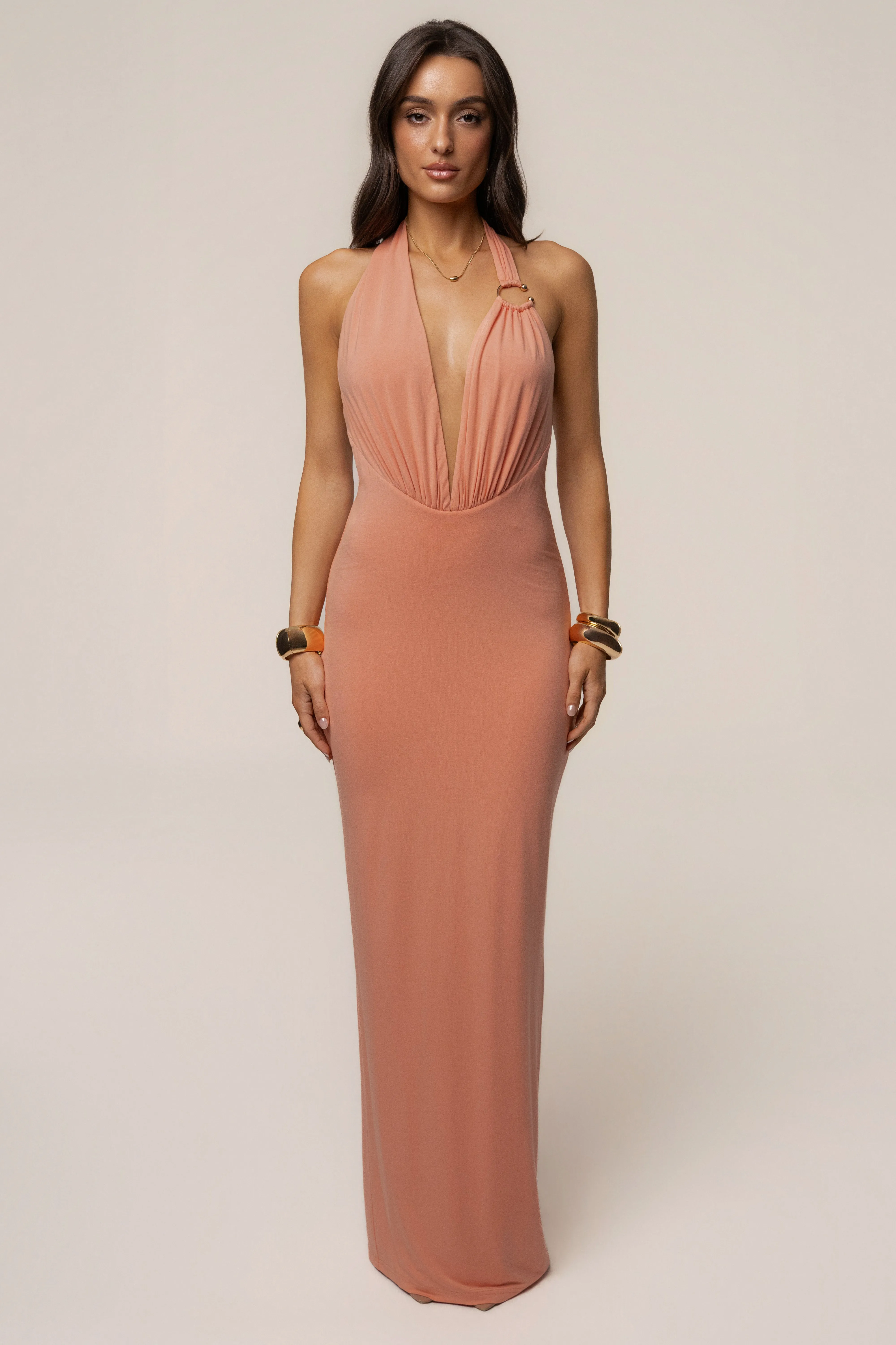 Peach Showstopper Plunge Maxi Dress sold by JLUXLABEL product image thumbnail 3