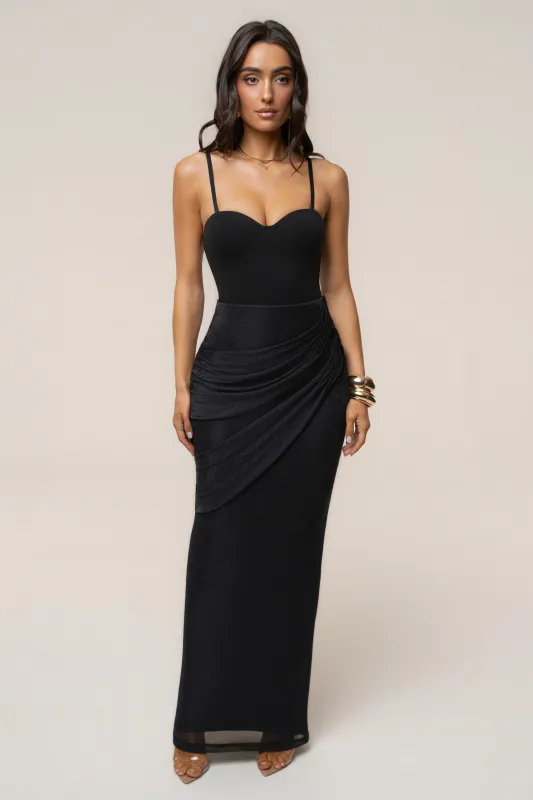 Black Opulent Metallic Maxi Skirt made by JLUXLABEL