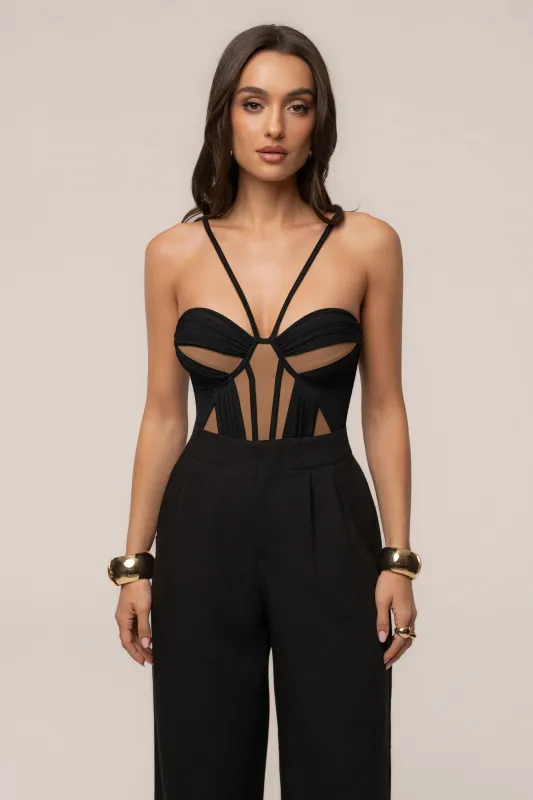 Black Illusion Contrast Bodysuit made by JLUXLABEL