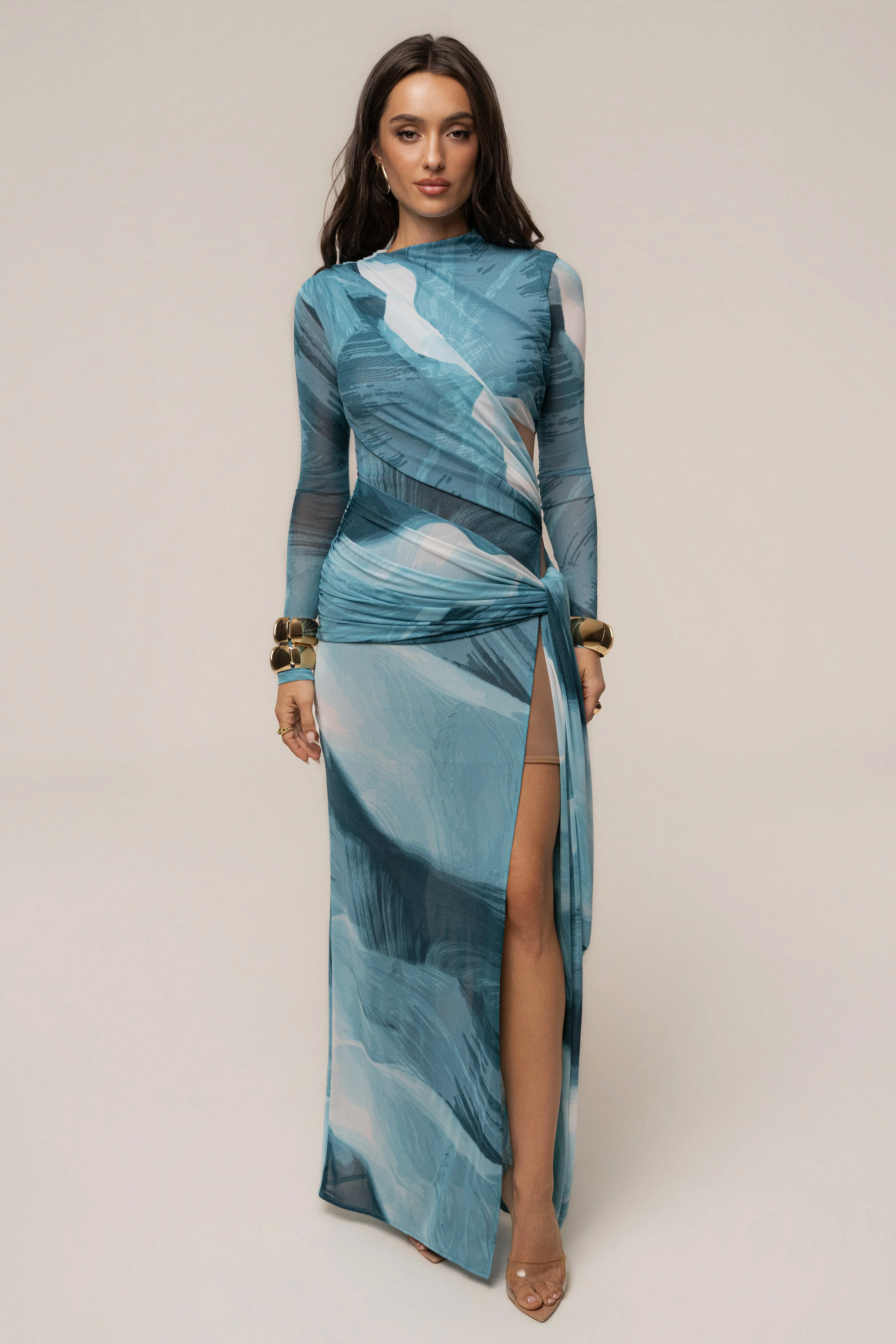 Sunset Blue Heatwave Mesh Maxi Dress sold by JLUXLABEL