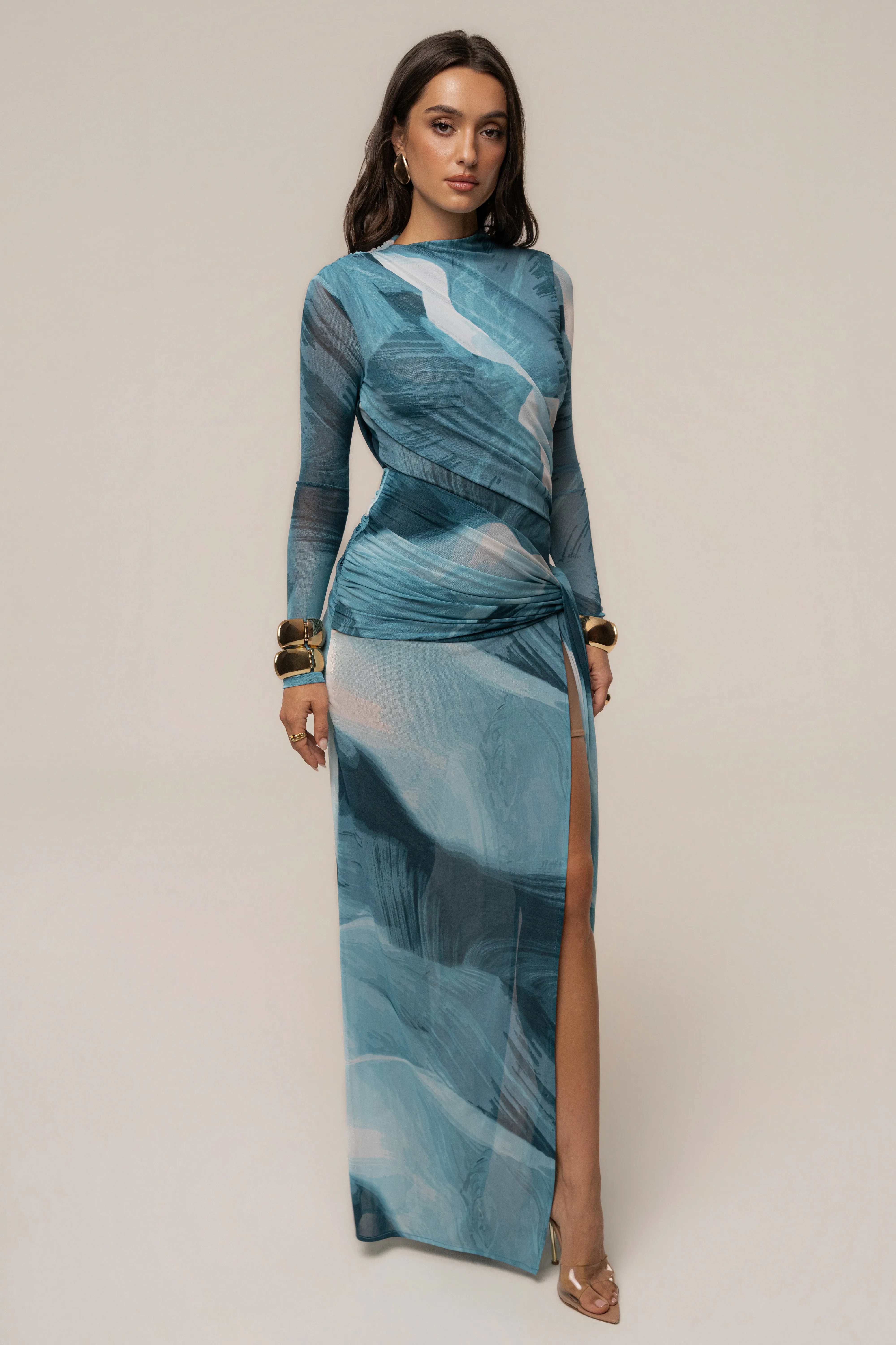 Sunset Blue Heatwave Mesh Maxi Dress sold by JLUXLABEL product image thumbnail 4