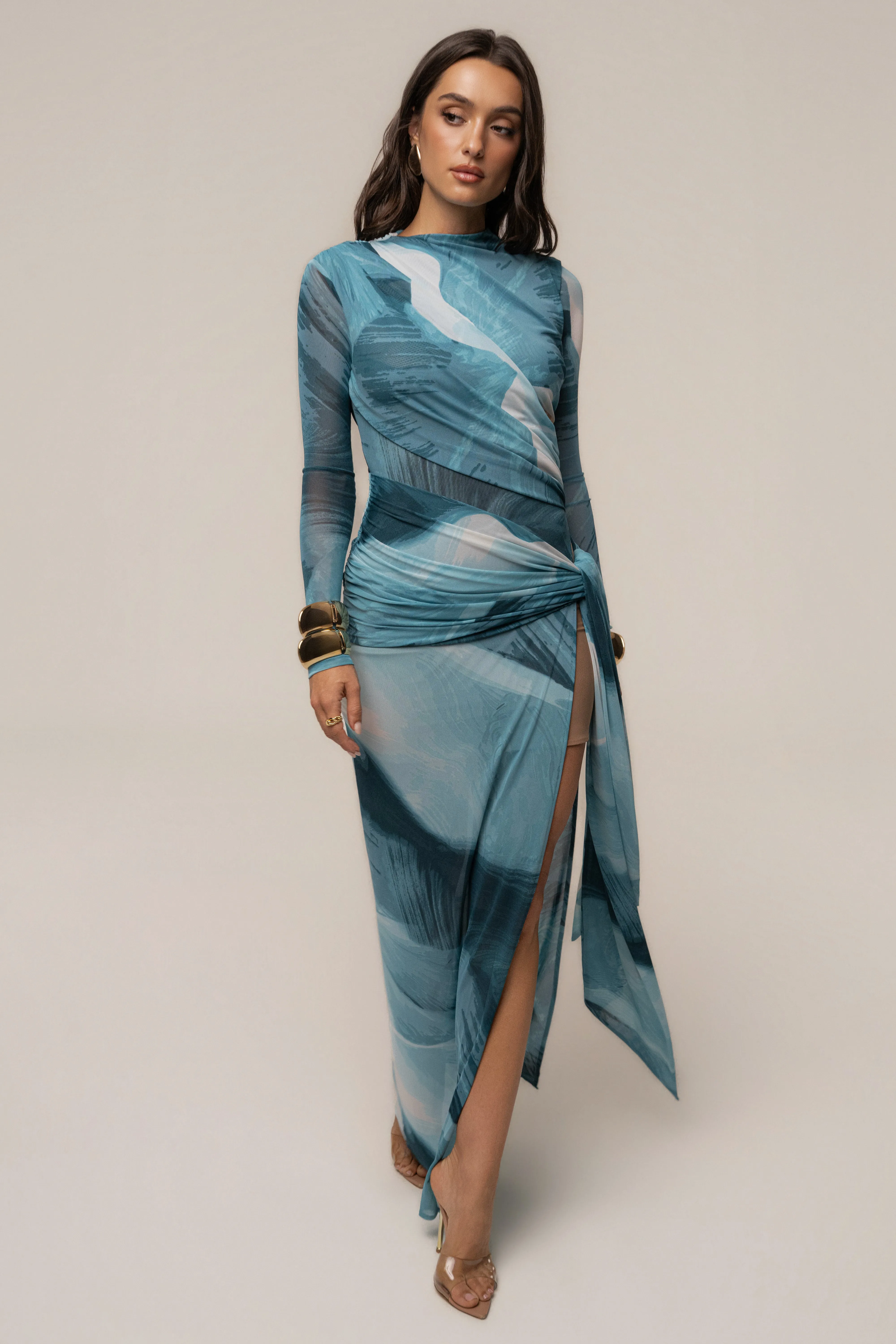 Sunset Blue Heatwave Mesh Maxi Dress sold by JLUXLABEL product image thumbnail 3