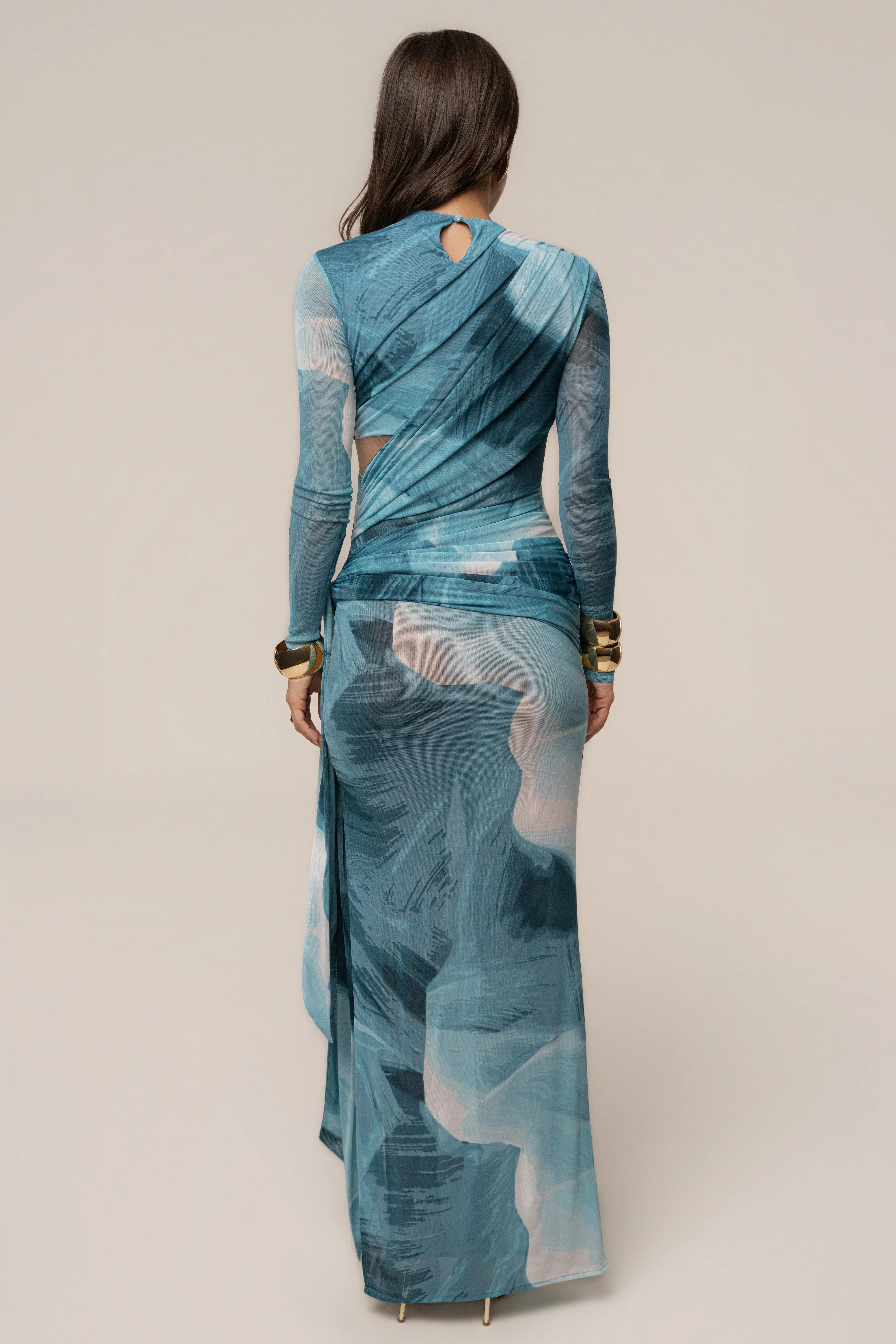 Sunset Blue Heatwave Mesh Maxi Dress sold by JLUXLABEL product image thumbnail 2