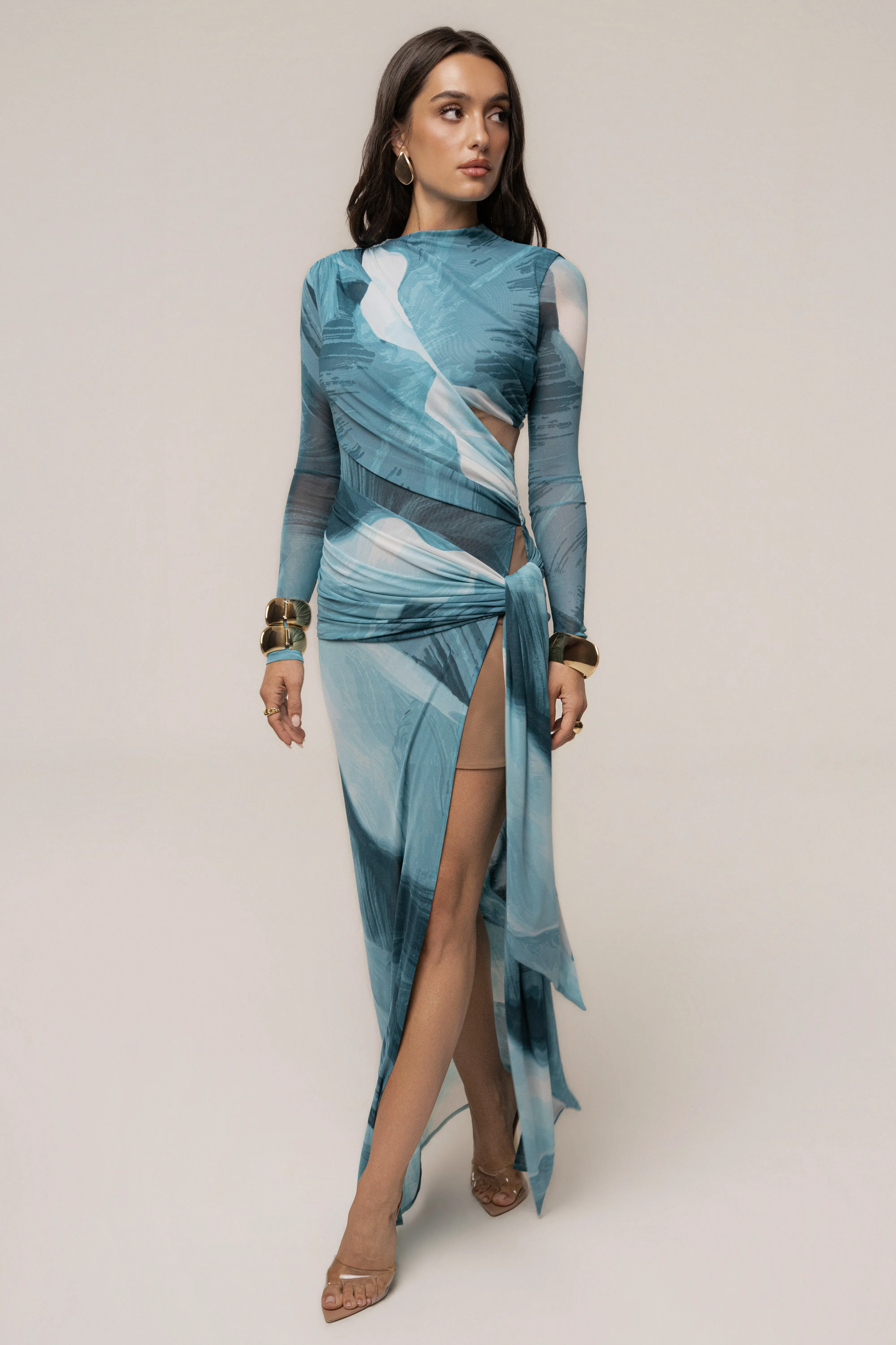 Sunset Blue Heatwave Mesh Maxi Dress sold by JLUXLABEL product image thumbnail 5