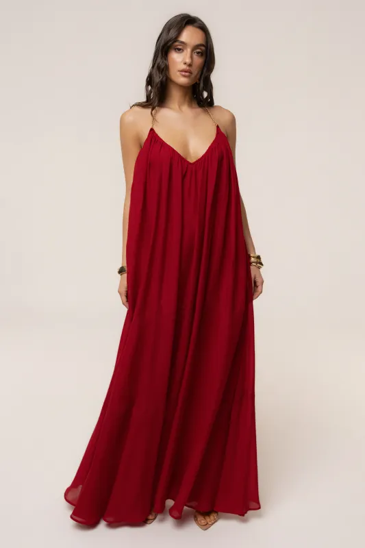 Red Hana Backless Maxi Dress made by JLUXLABEL