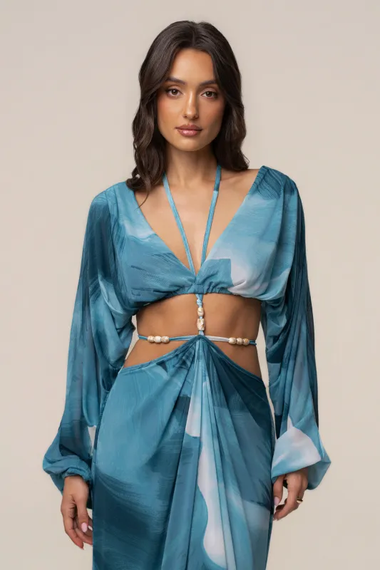 Sunset Blue Selene Draped Top made by JLUXLABEL