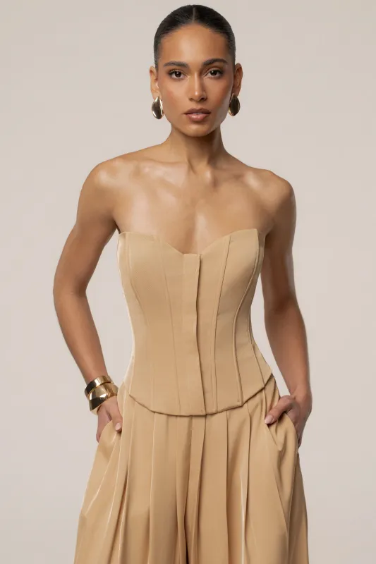Beige Viv Satin Bustier Top made by JLUXLABEL