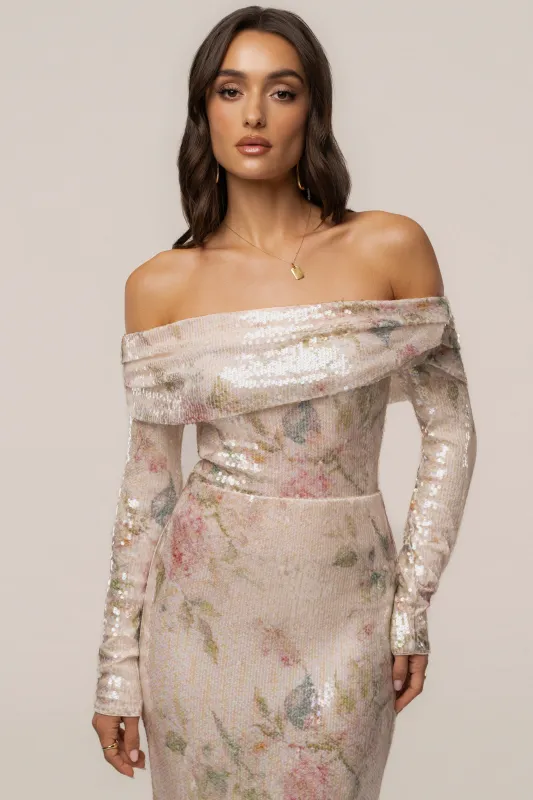 Ivory Floral Villa Nights Sequin Bodysuit made by JLUXLABEL