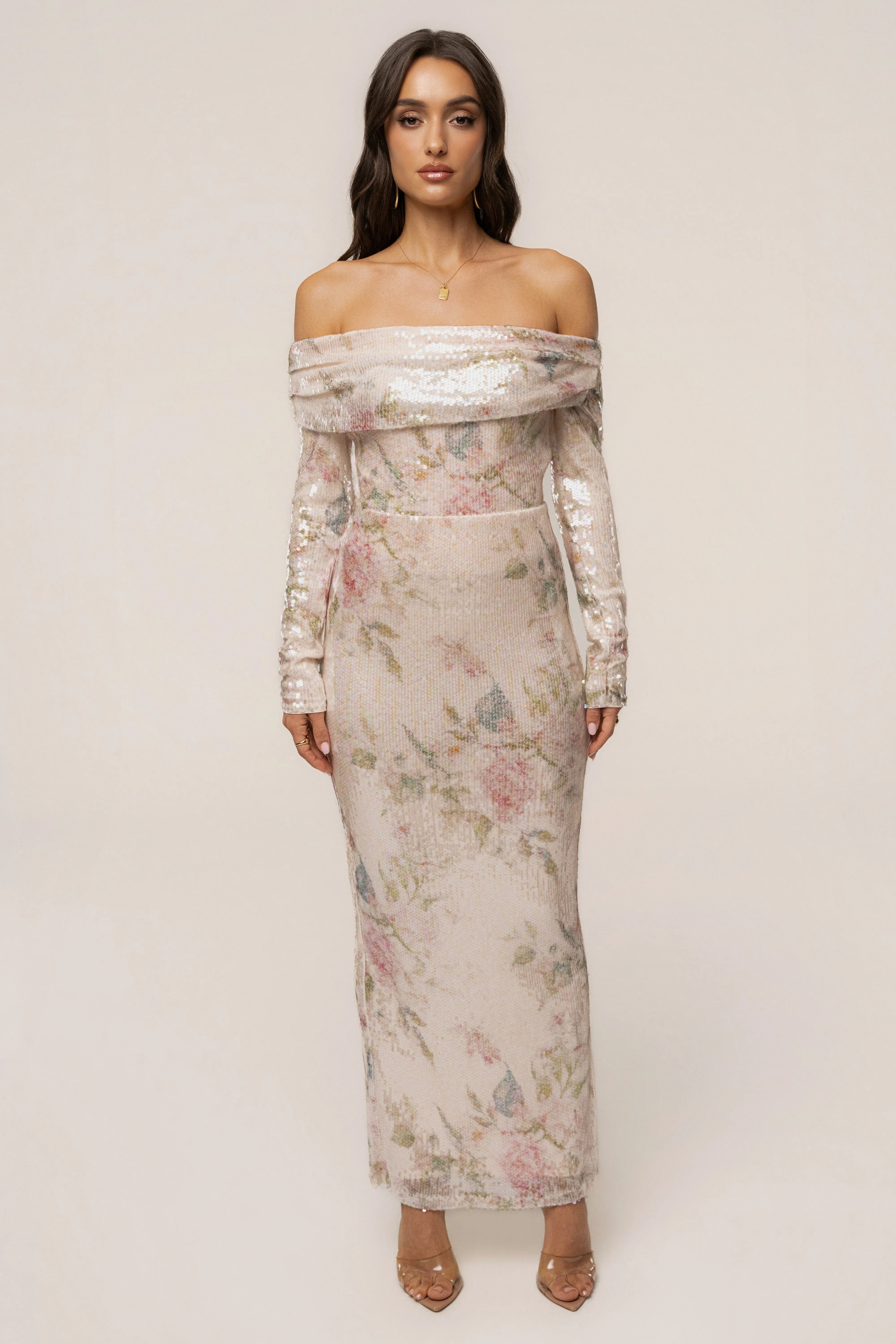 Ivory Floral Villa Nights Sequin Bodysuit sold by JLUXLABEL product image thumbnail 3