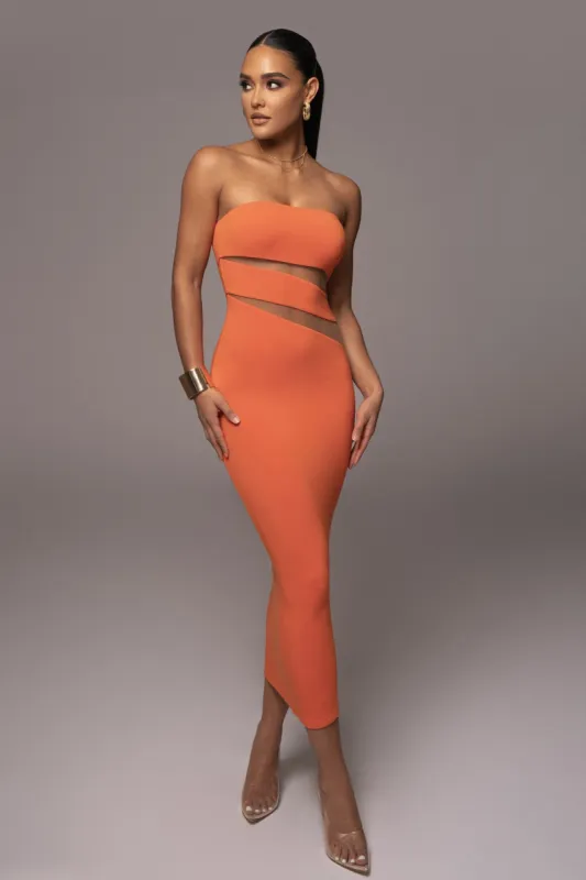 Orange Unpredictable Midi Dress sold by JLUXLABEL