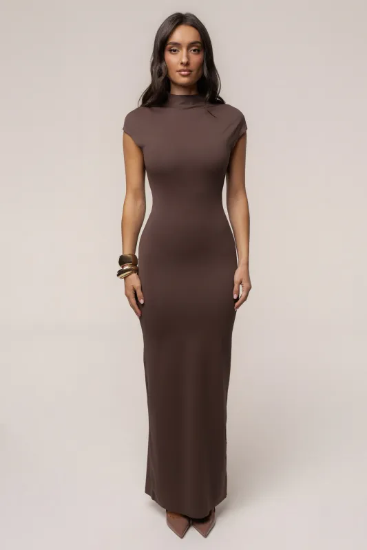 Brown Margot Mock Neck Dress made by JLUXLABEL
