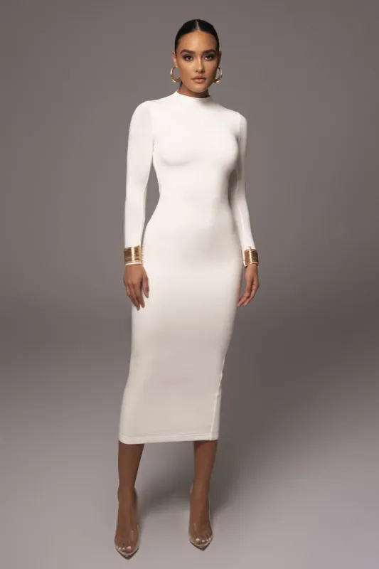 Ivory Lucia Mock Neck Midi Dress sold by JLUXLABEL
