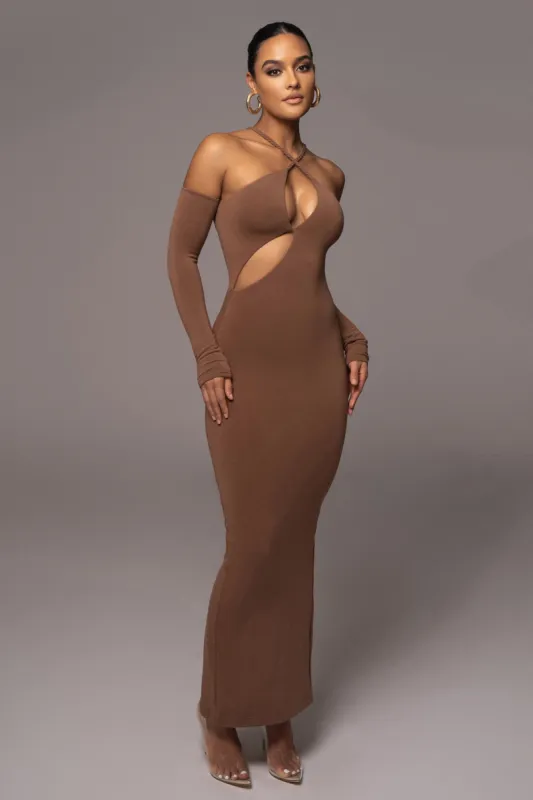 Pecan Soledad Cross Maxi Dress sold by JLUXLABEL