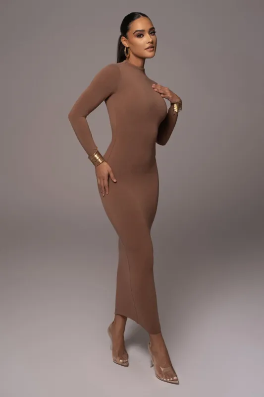 Pecan Lucia Mock Neck Midi Dress sold by JLUXLABEL