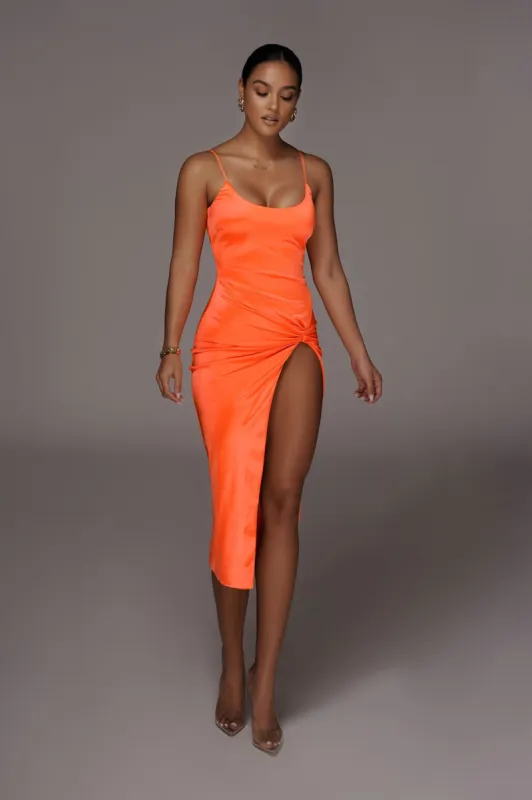 Orange Aldis Satin Slit Dress made by JLUXLABEL
