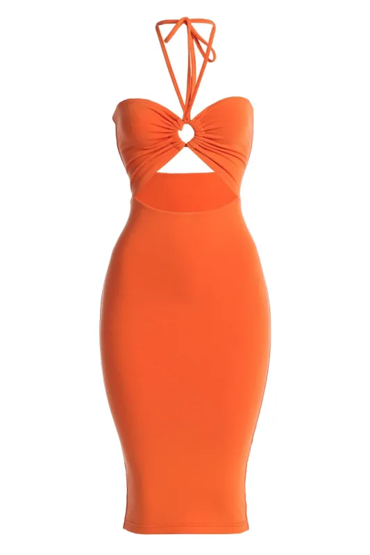 Orange Vianni Midi Dress made by JLUXLABEL