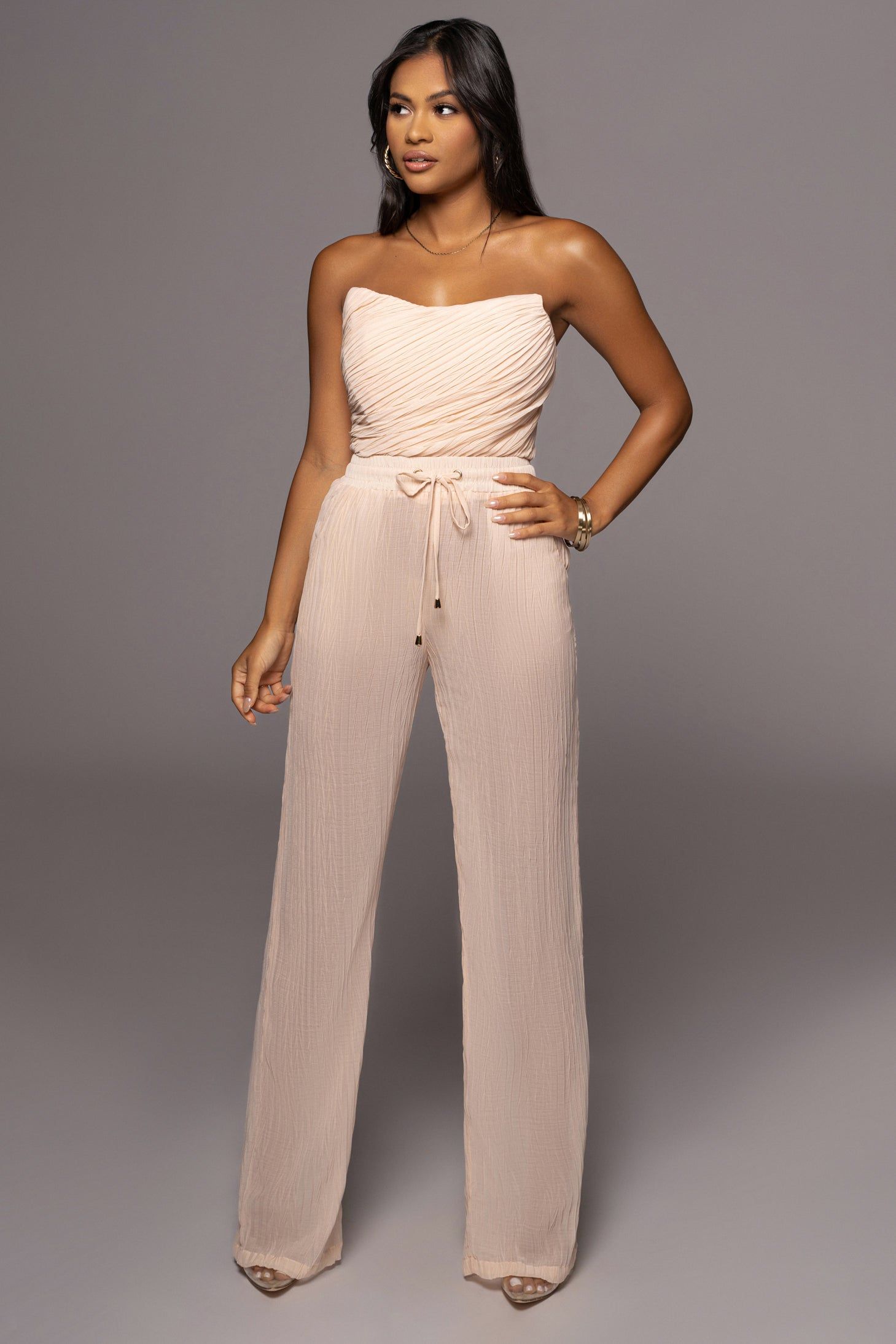 Champagne Jaziel Pleated Pants sold by JLUXLABEL