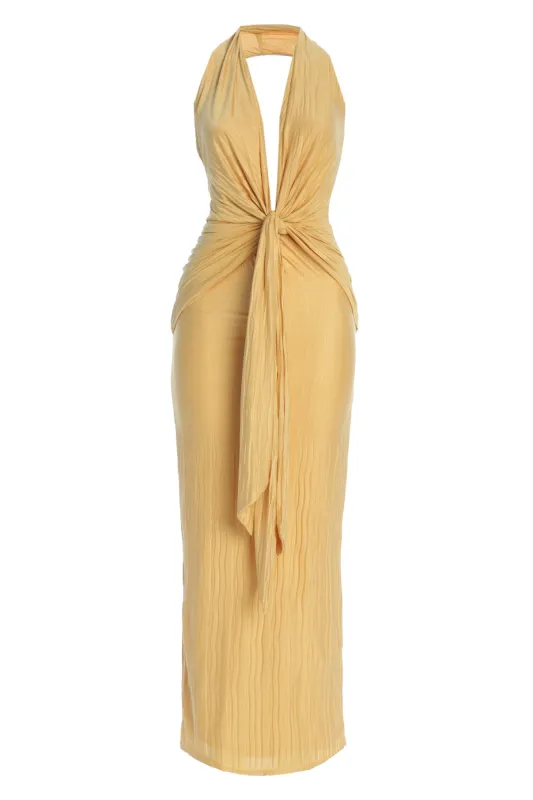 Yellow Under The Moonlight Drape Dress made by JLUXLABEL