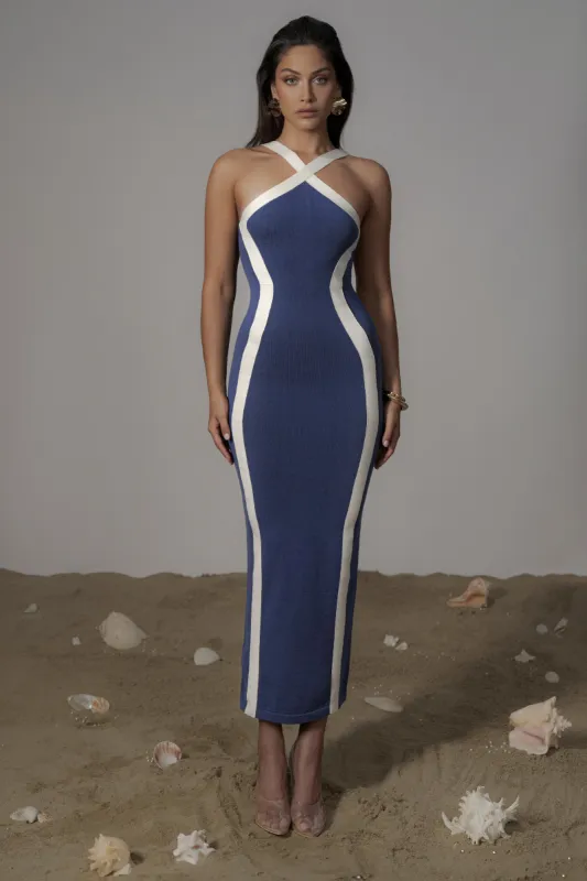 Navy  Fabiola Contrast Maxi Dress sold by JLUXLABEL