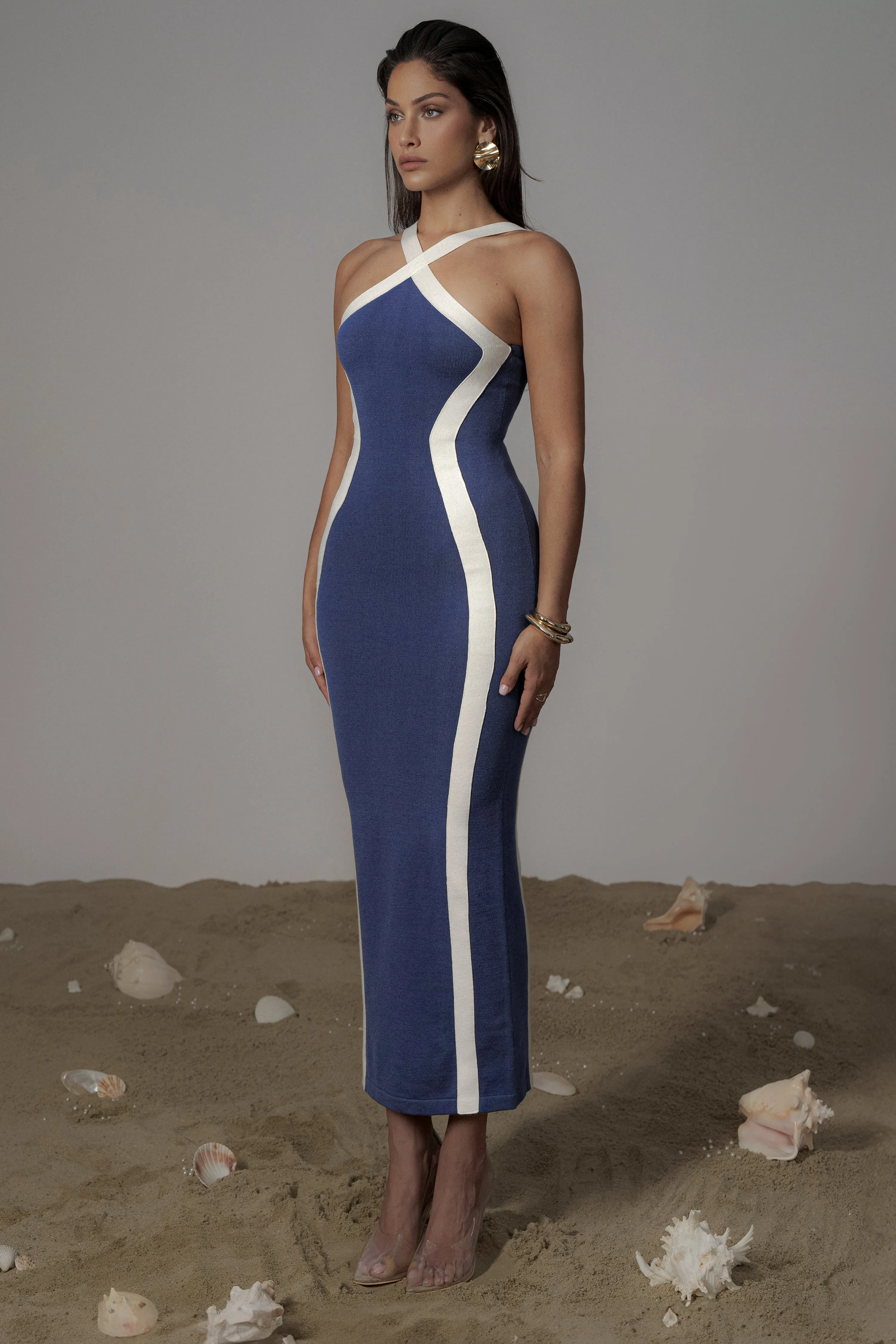 Navy Fabiola Contrast Maxi Dress sold by JLUXLABEL product image thumbnail 5