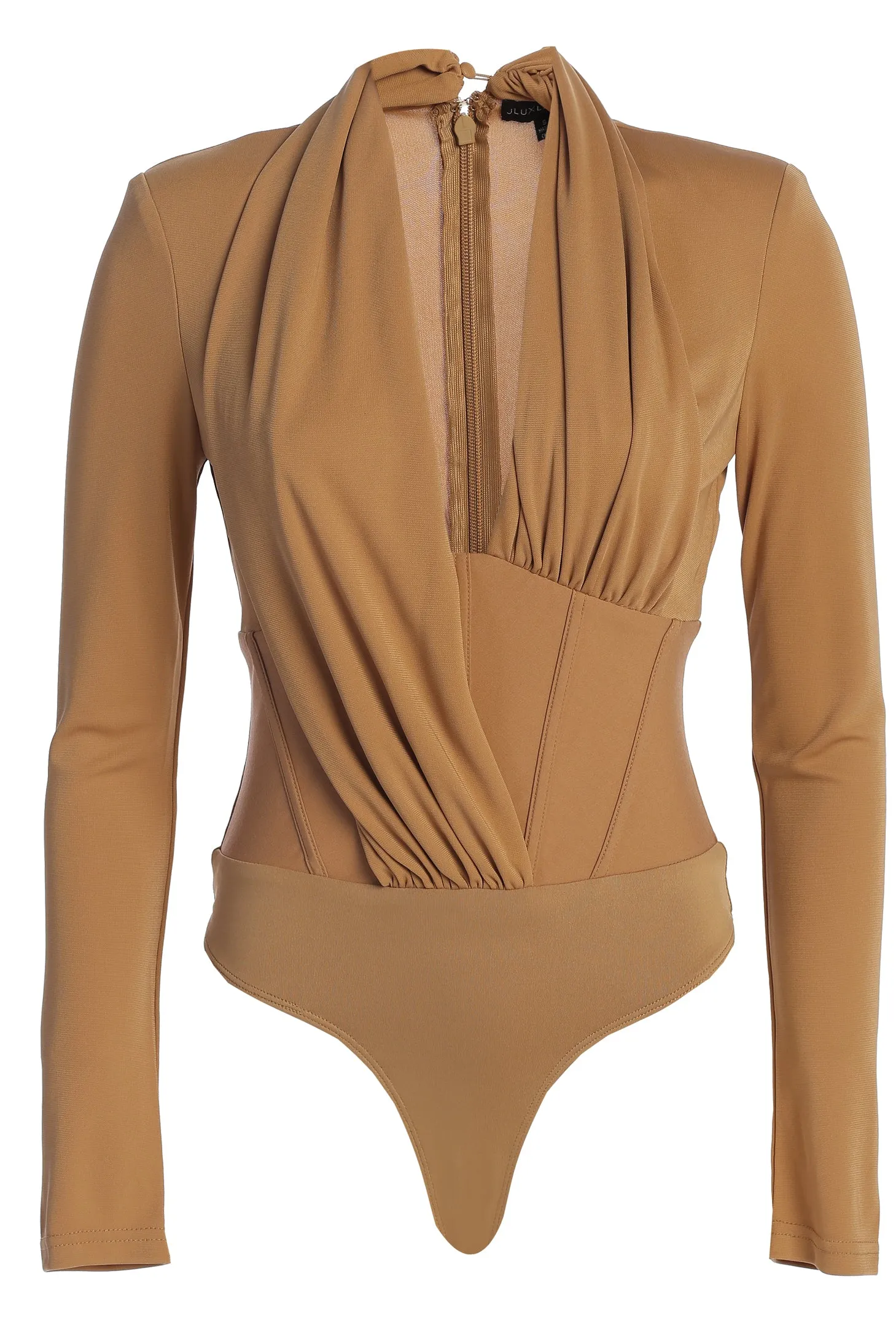 Tan Drape Corset Bodysuit sold by JLUXLABEL