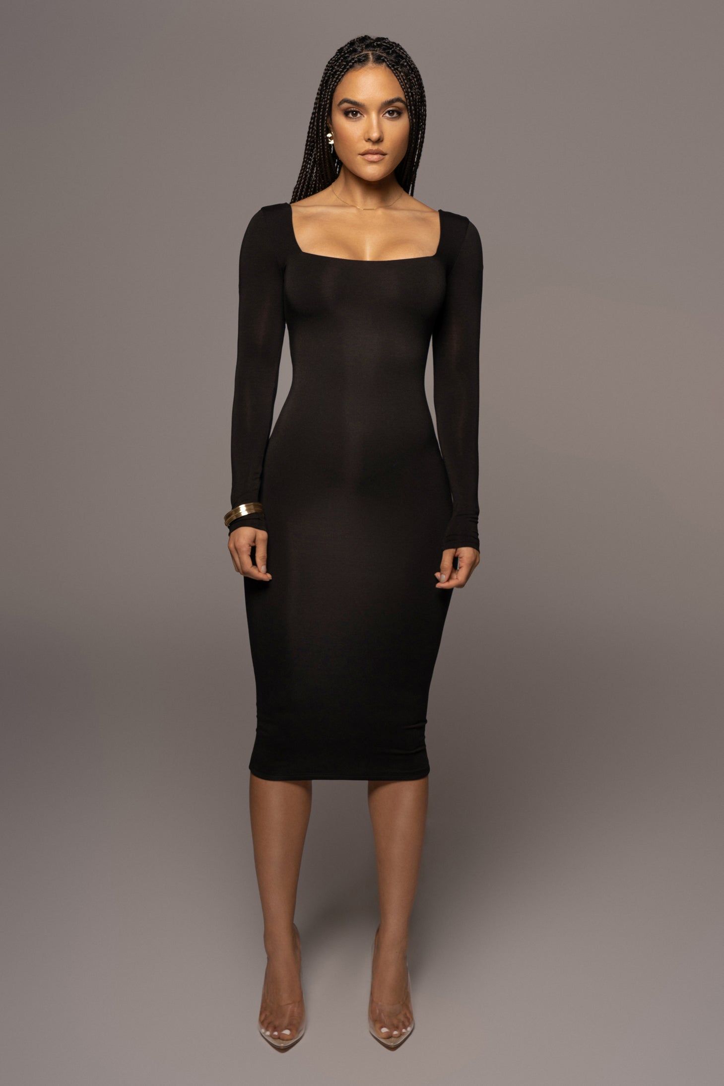 Black Madelyn Midi Dress sold by JLUXLABEL