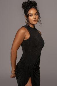 Black Aubree Midi Dress sold by JLUXLABEL