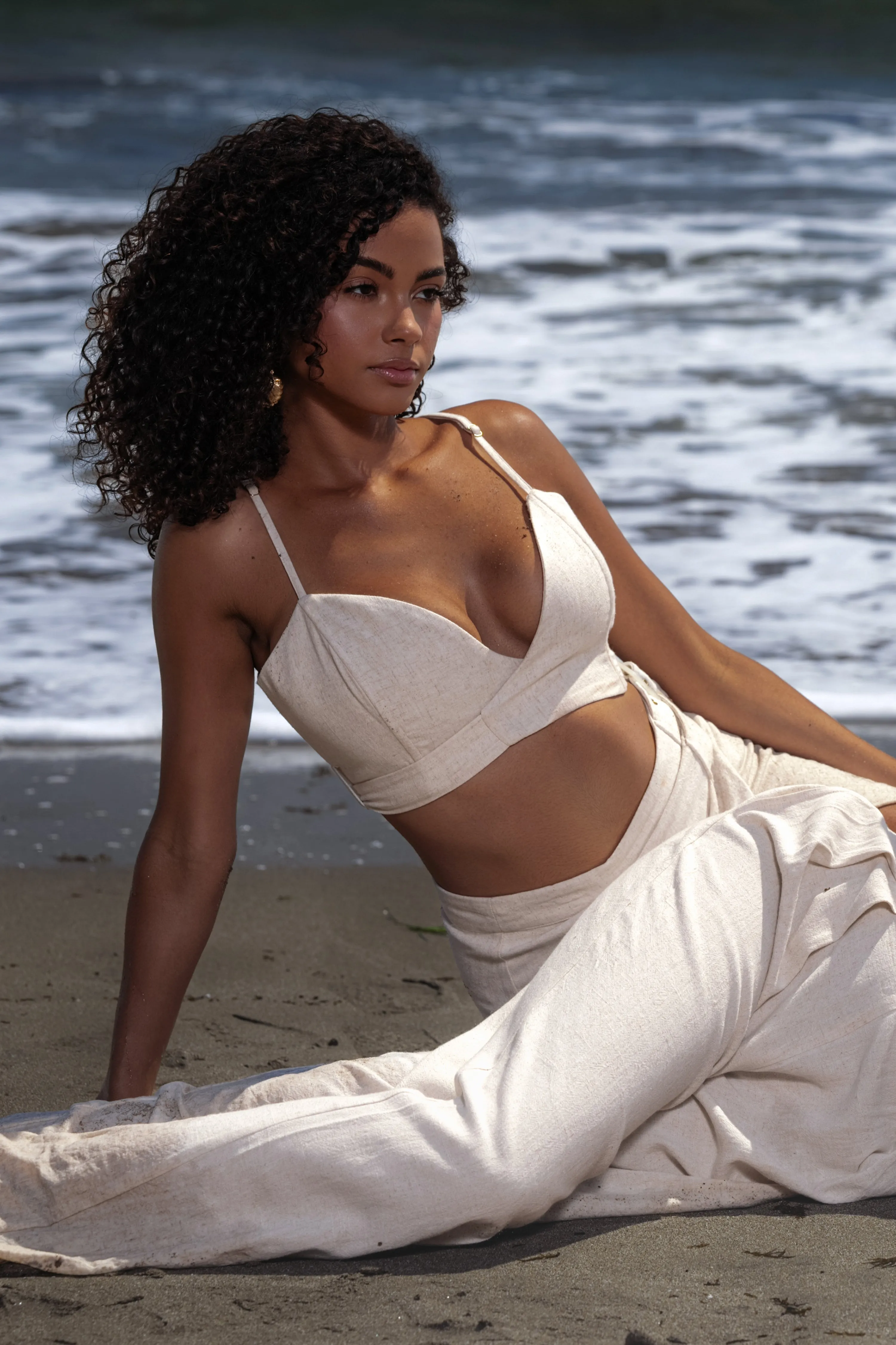 Ivory Sunrise Linen Bustier sold by JLUXLABEL